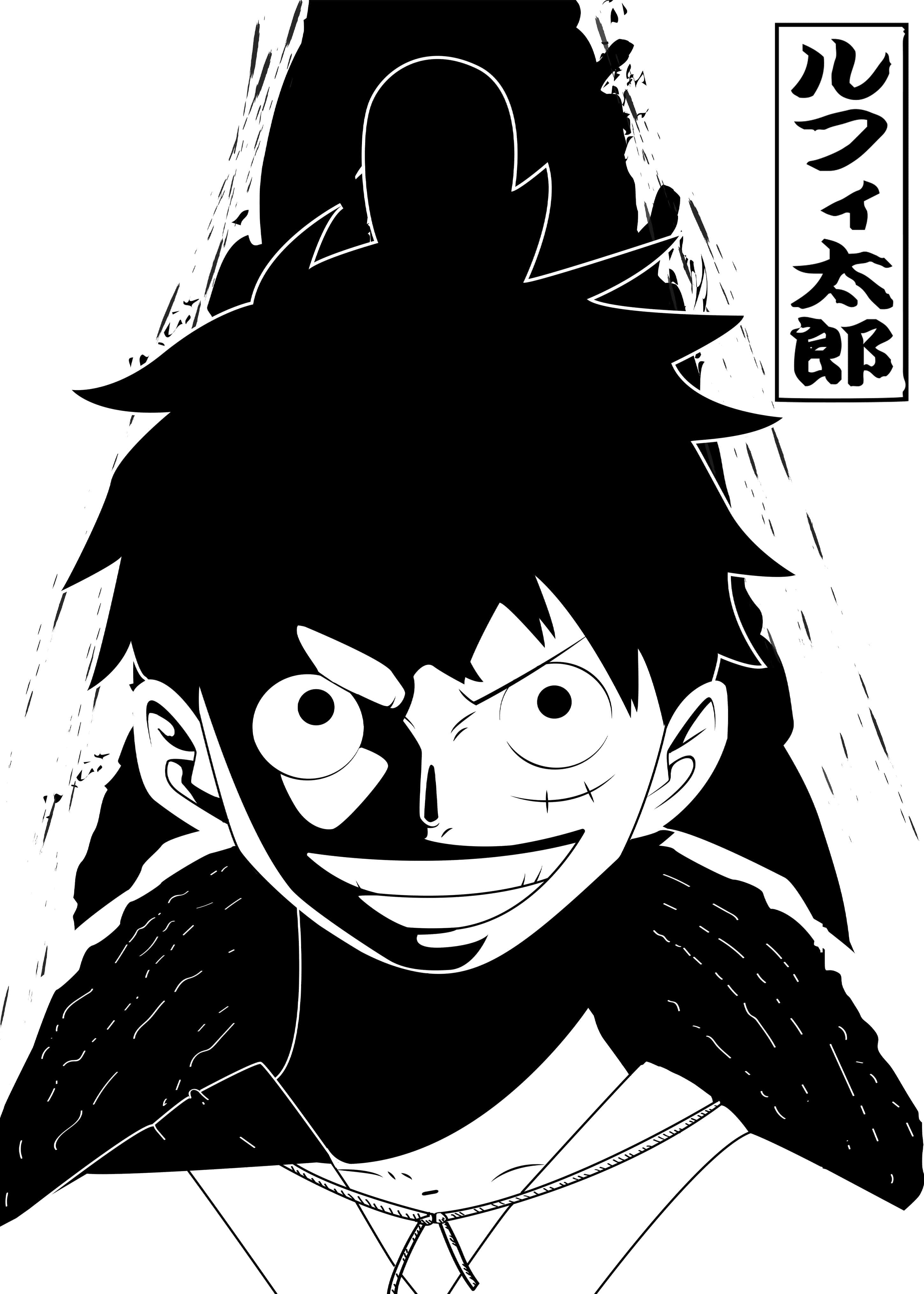 Luffy, black and white manga panel, spiky-haired boy, 4K Phone Wallpaper