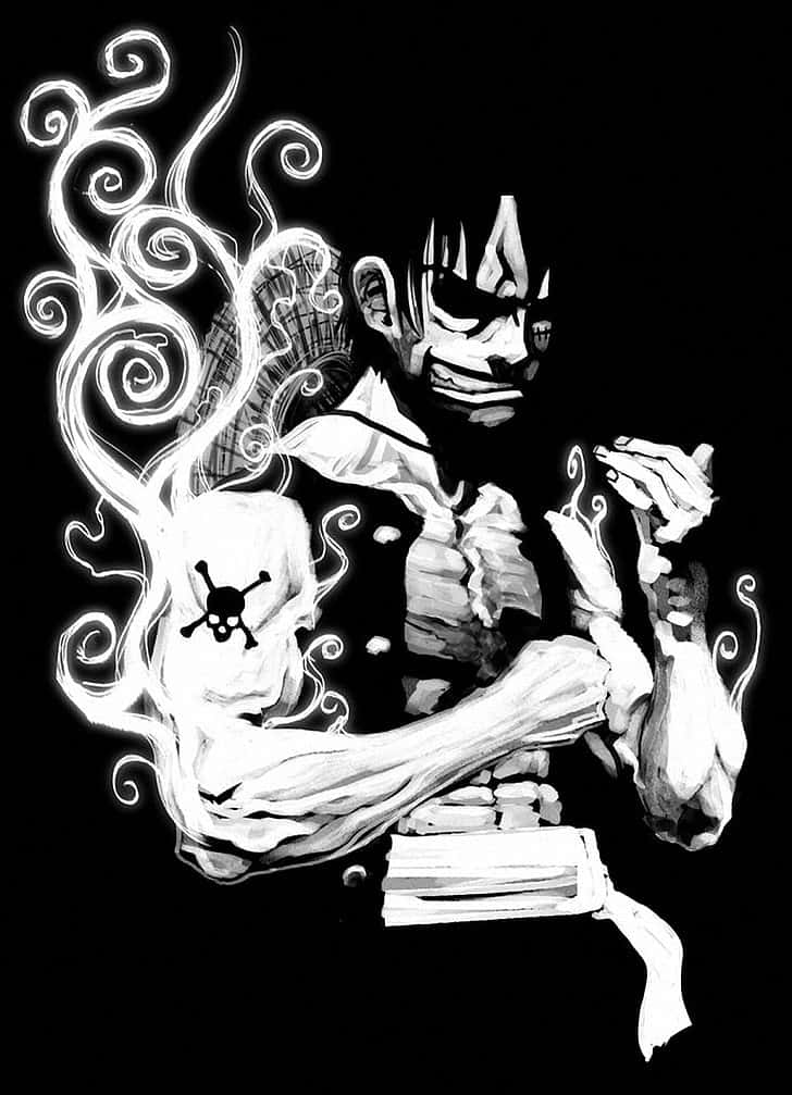 Luffy, black and white, skull tattoo, SD Phone Wallpaper