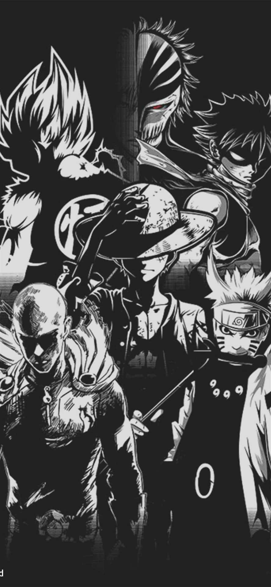 Luffy, black and white, anime illustration, Full HD Phone Wallpaper