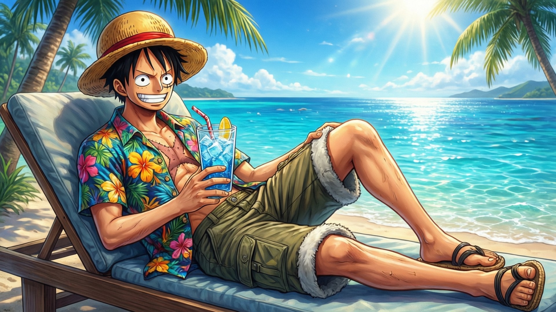 Luffy, Tropical Drip, Hawaiian shirt, Full HD Desktop Wallpaper