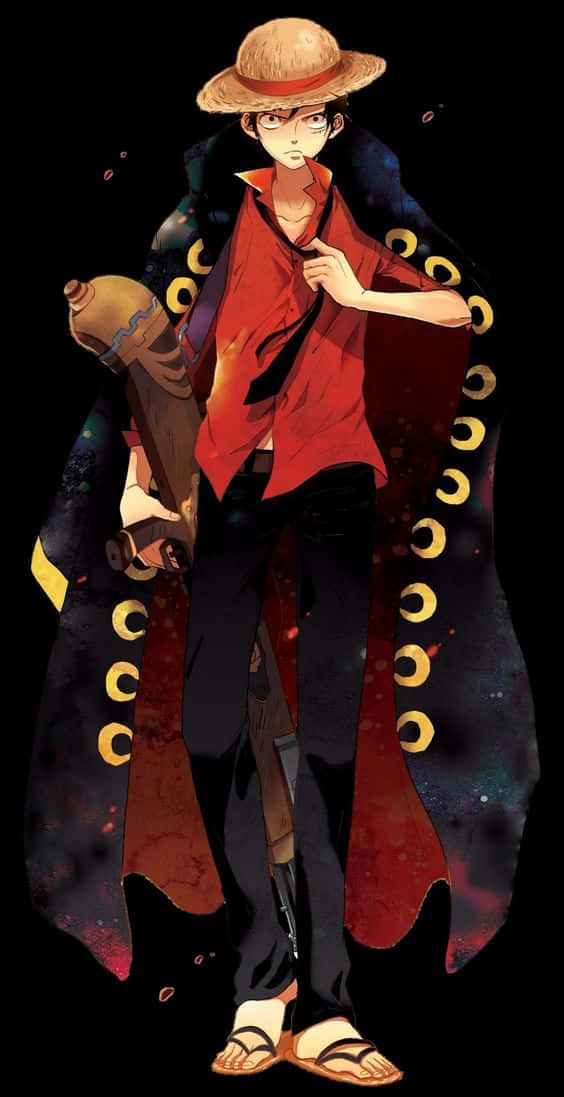 Luffy Drip, straw hat, red shirt, SD Phone Wallpaper