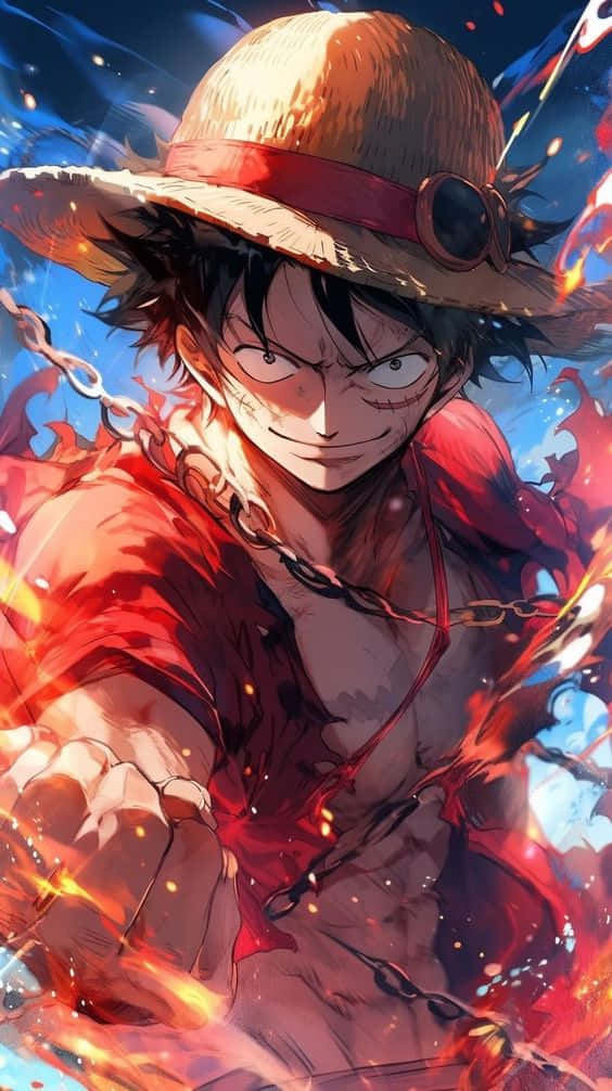 Luffy, straw hat, red shirt, SD Phone Wallpaper