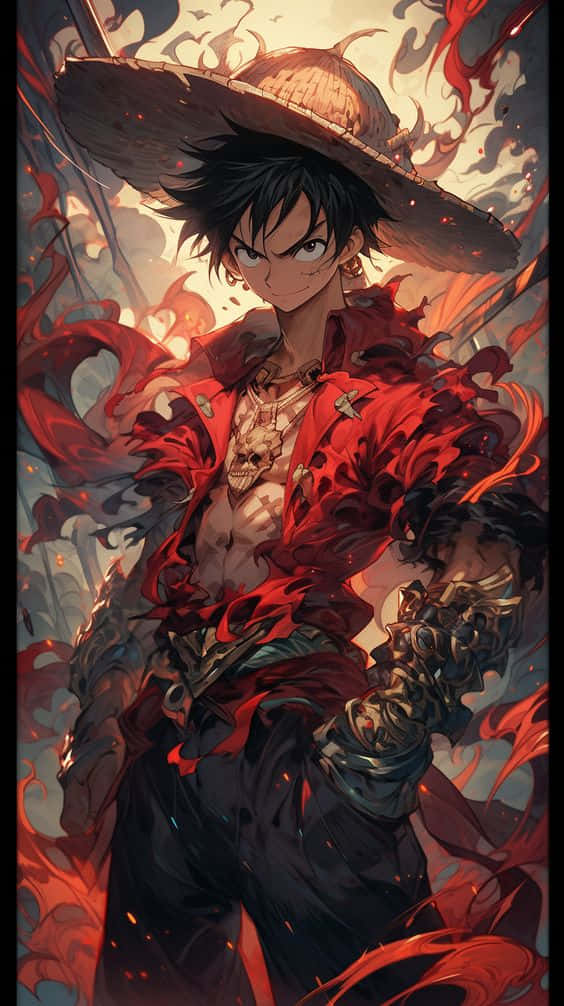 Luffy, straw hat, red coat, SD Phone Wallpaper