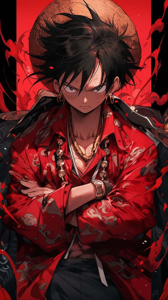 Luffy, red drip, spiky black hair, SD Phone Wallpaper