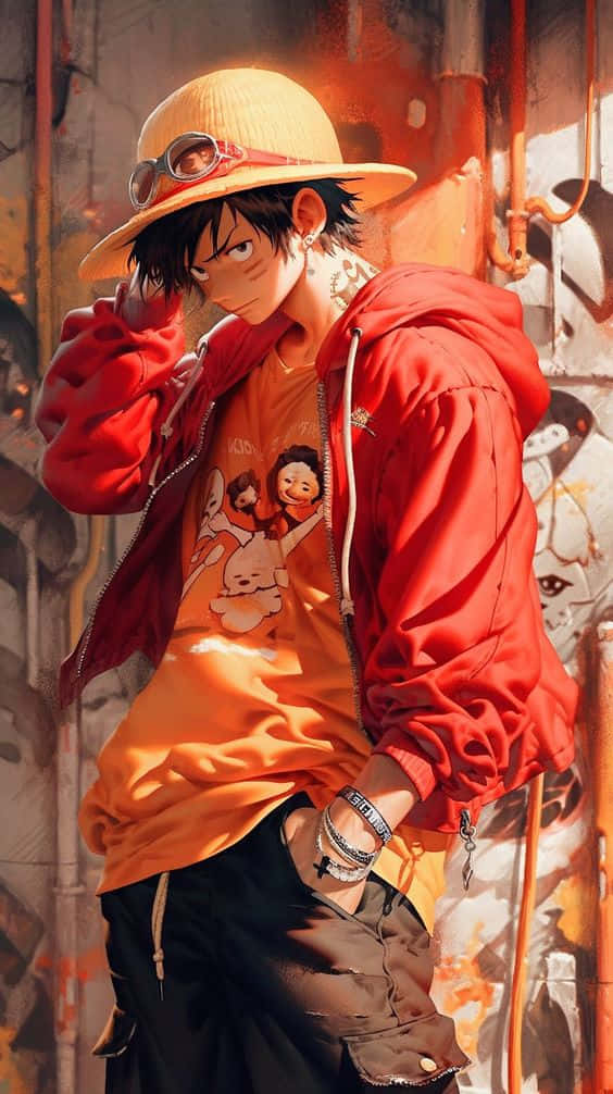 Luffy Drip, straw hat, red hoodie, SD Phone Wallpaper