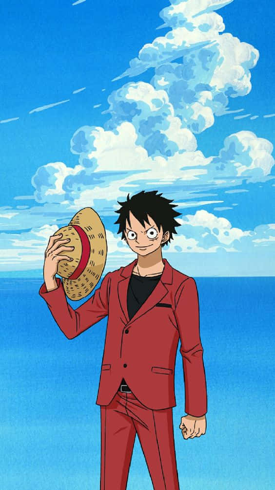 Luffy Drip, straw hat, red suit, SD Phone Wallpaper