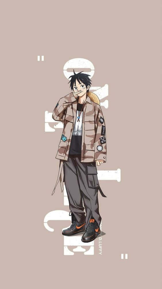 Luffy Drip, spiky black hair, camouflage jacket, SD Phone Wallpaper