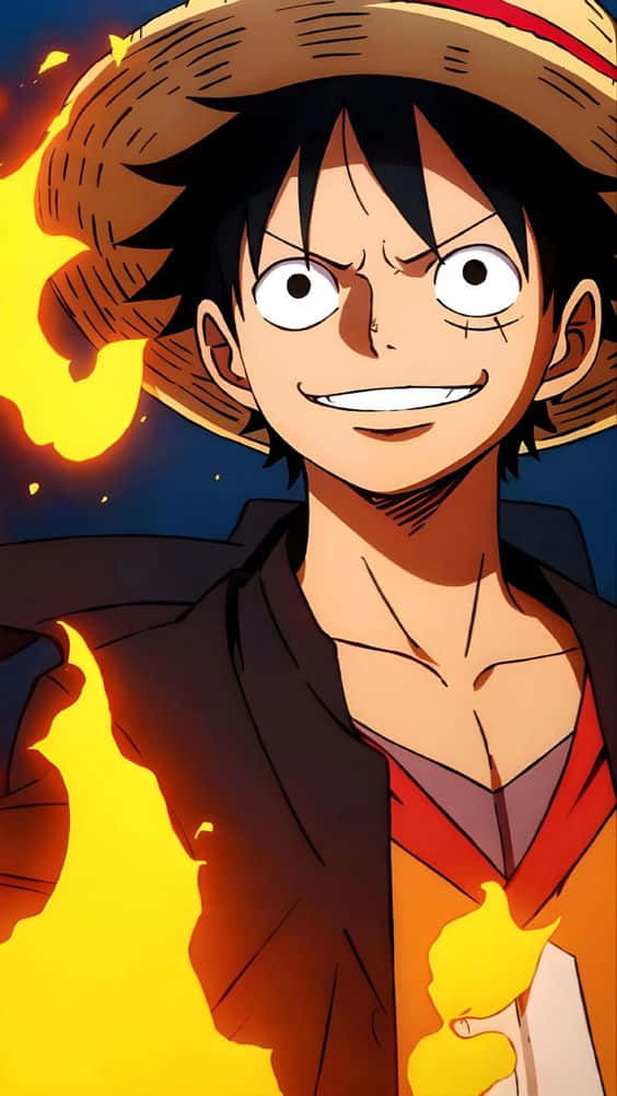 Luffy, straw hat, fiery aura, SD Phone Wallpaper
