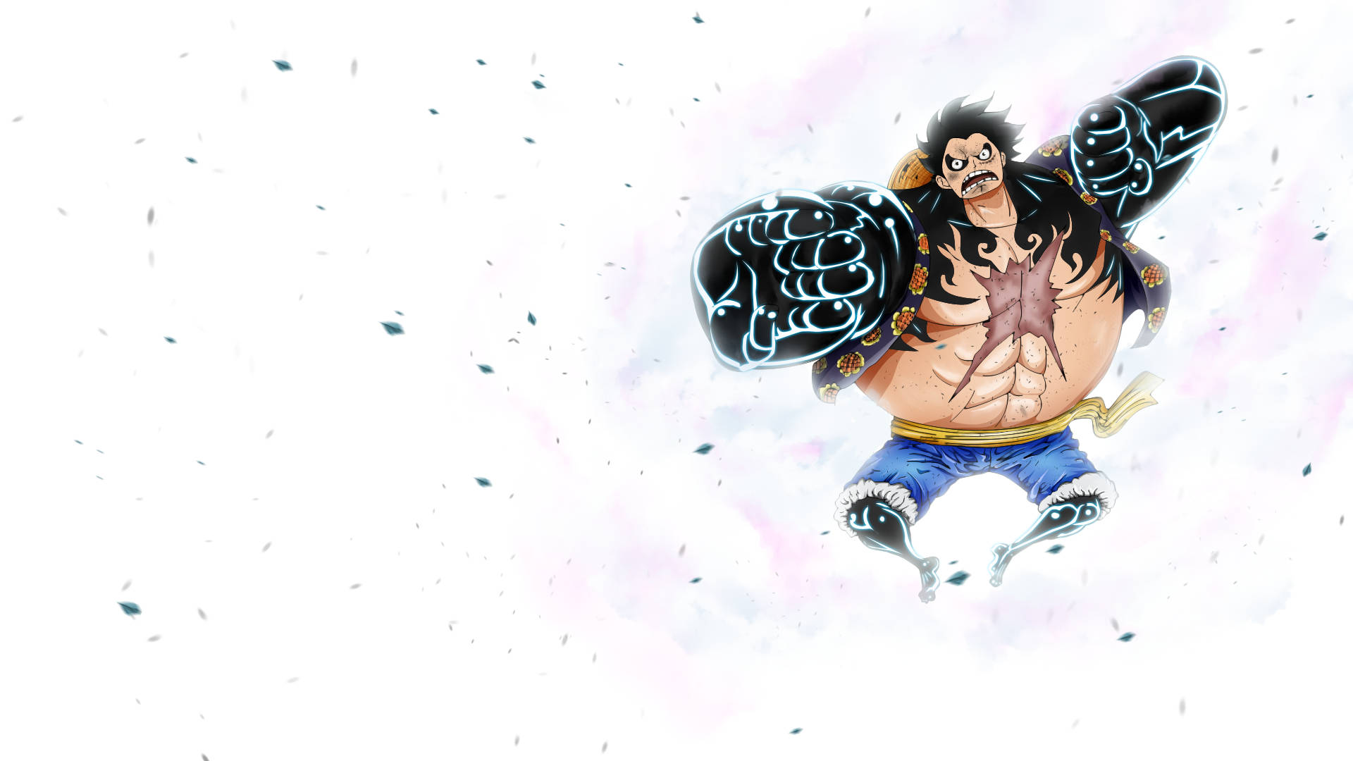 Luffy, muscular anime warrior, glowing black fists, Full HD Desktop Wallpaper