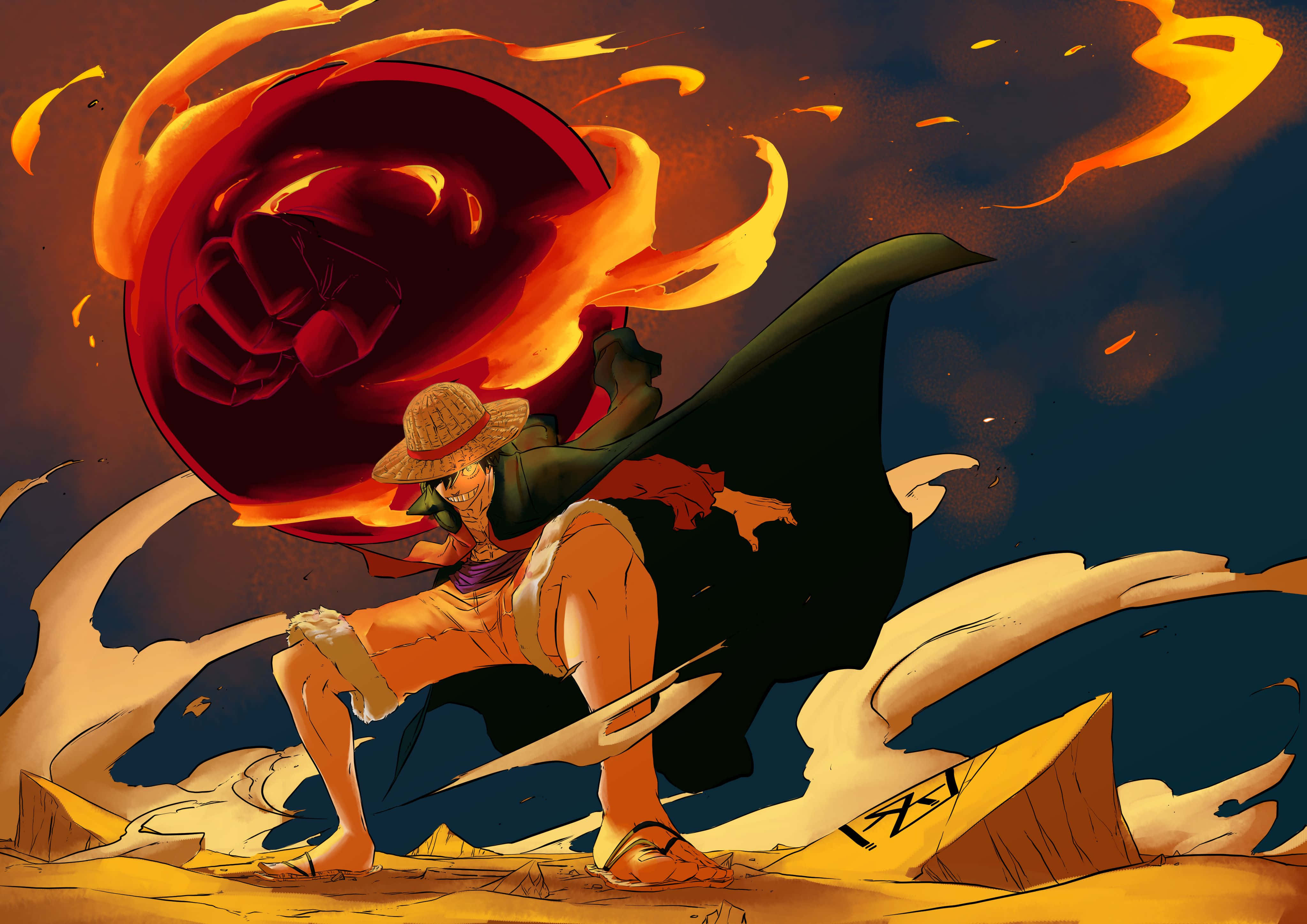Luffy, straw hat, fiery red fist, 4K Desktop Wallpaper