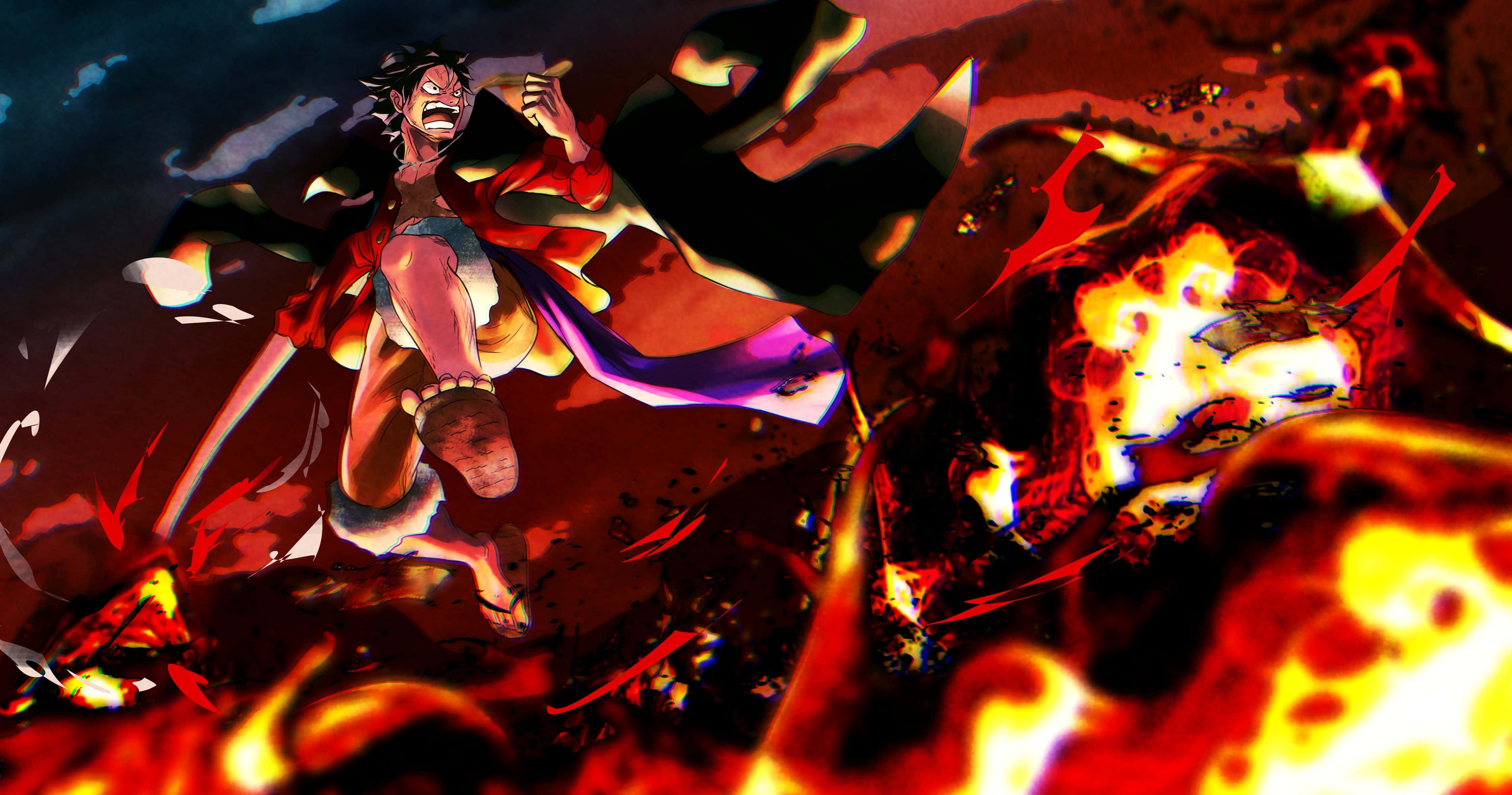 Luffy, epic battle, fire background, 4K Desktop Wallpaper