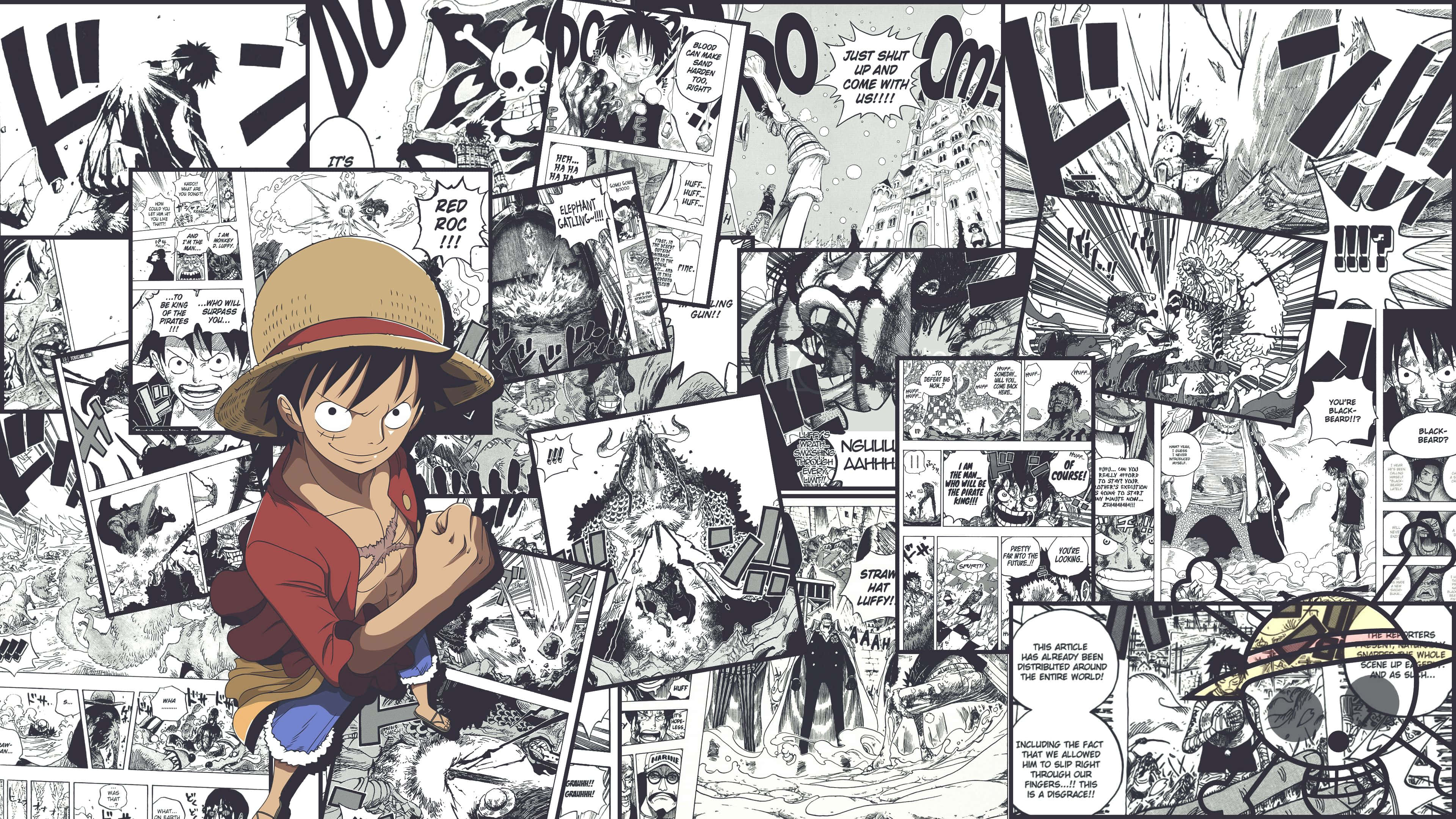Luffy, straw hat, manga collage, 4K Desktop Wallpaper