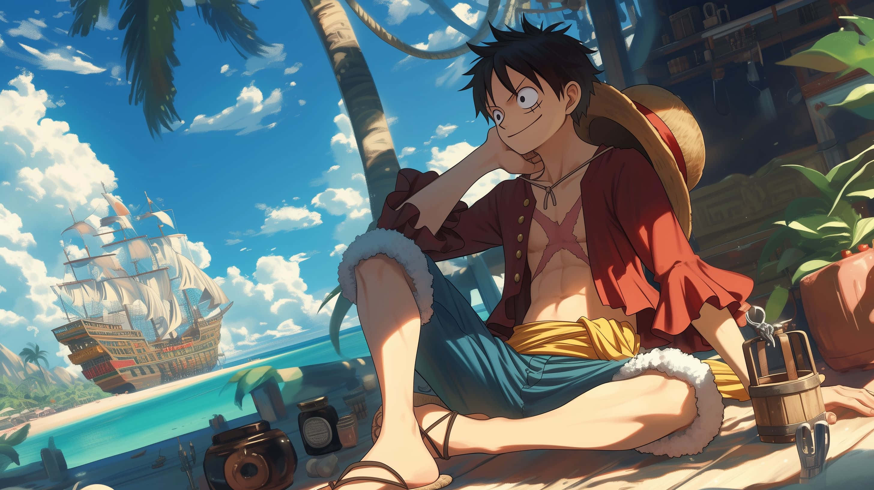 Luffy, tropical island, tropical beach, 2K Desktop Wallpaper