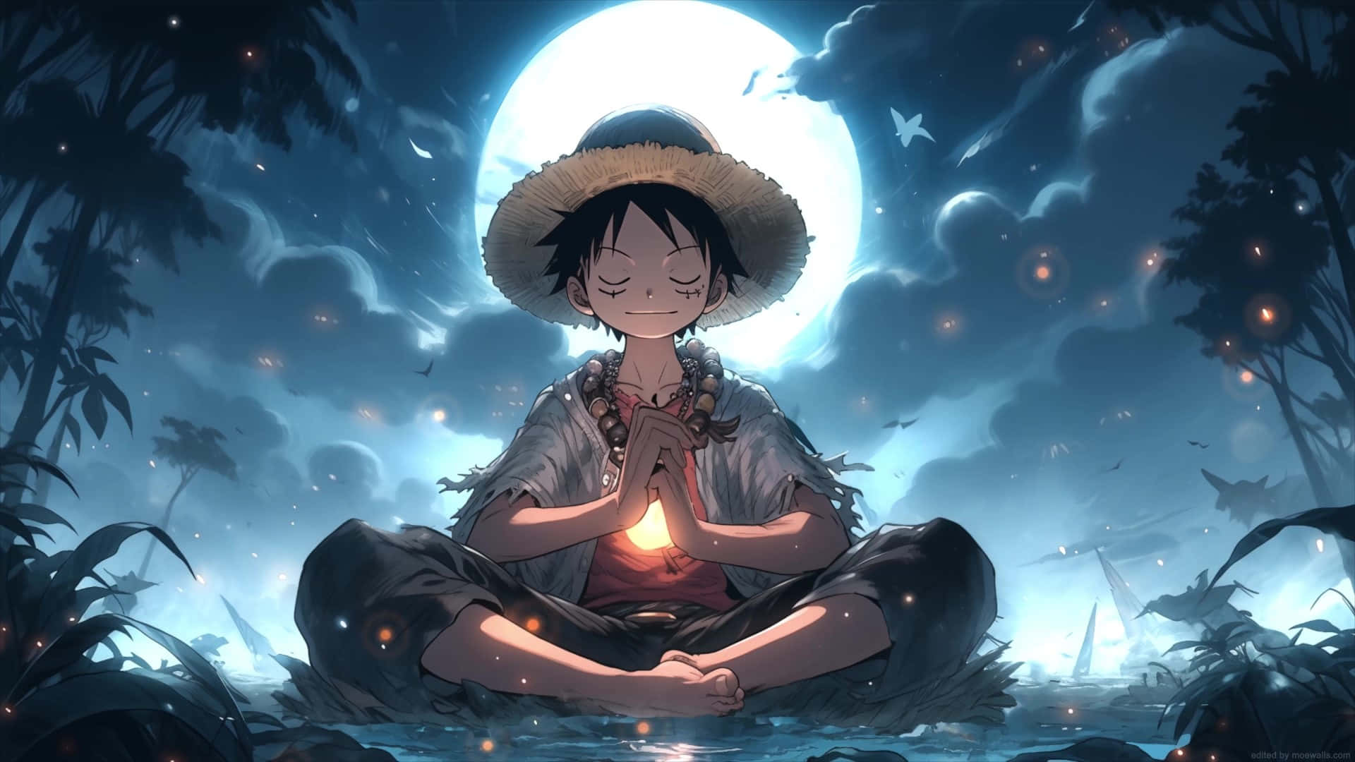 Luffy, full moon, misty forest, Full HD Desktop Wallpaper