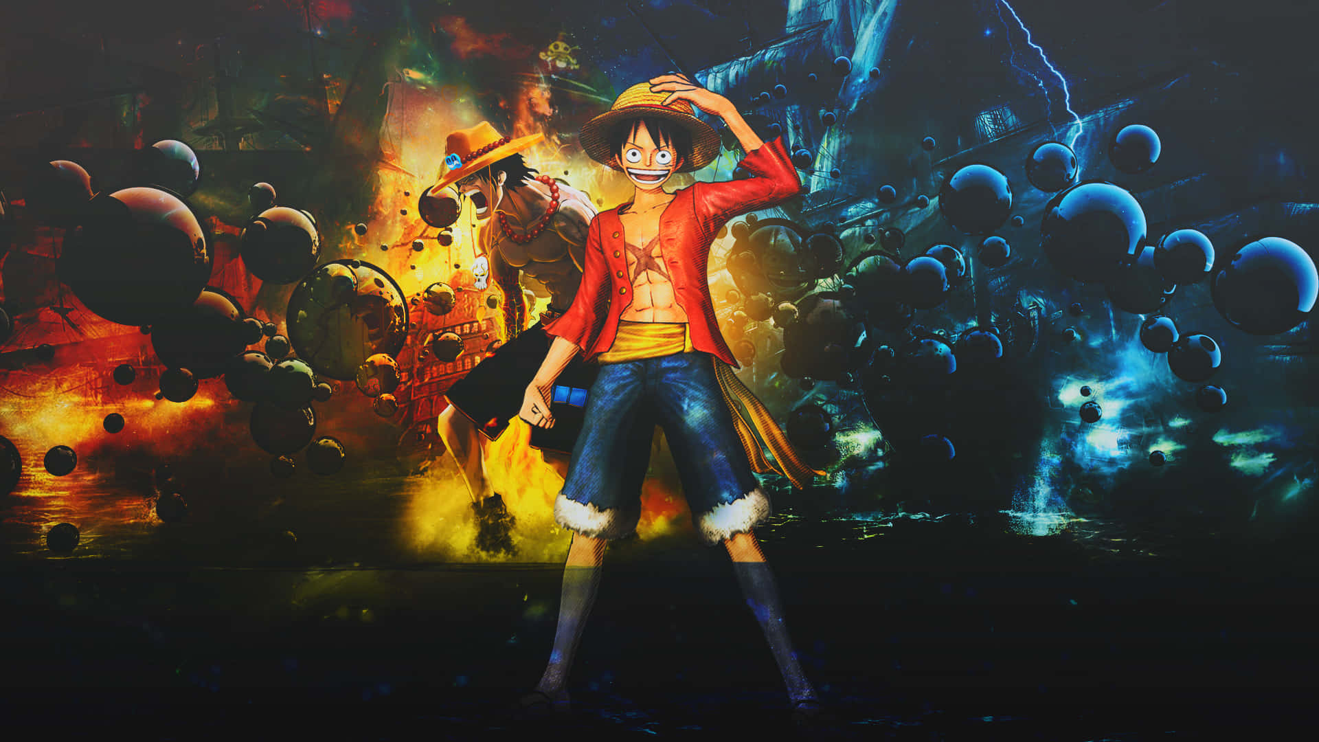 Luffy, red coat, straw hat, Full HD Desktop Wallpaper