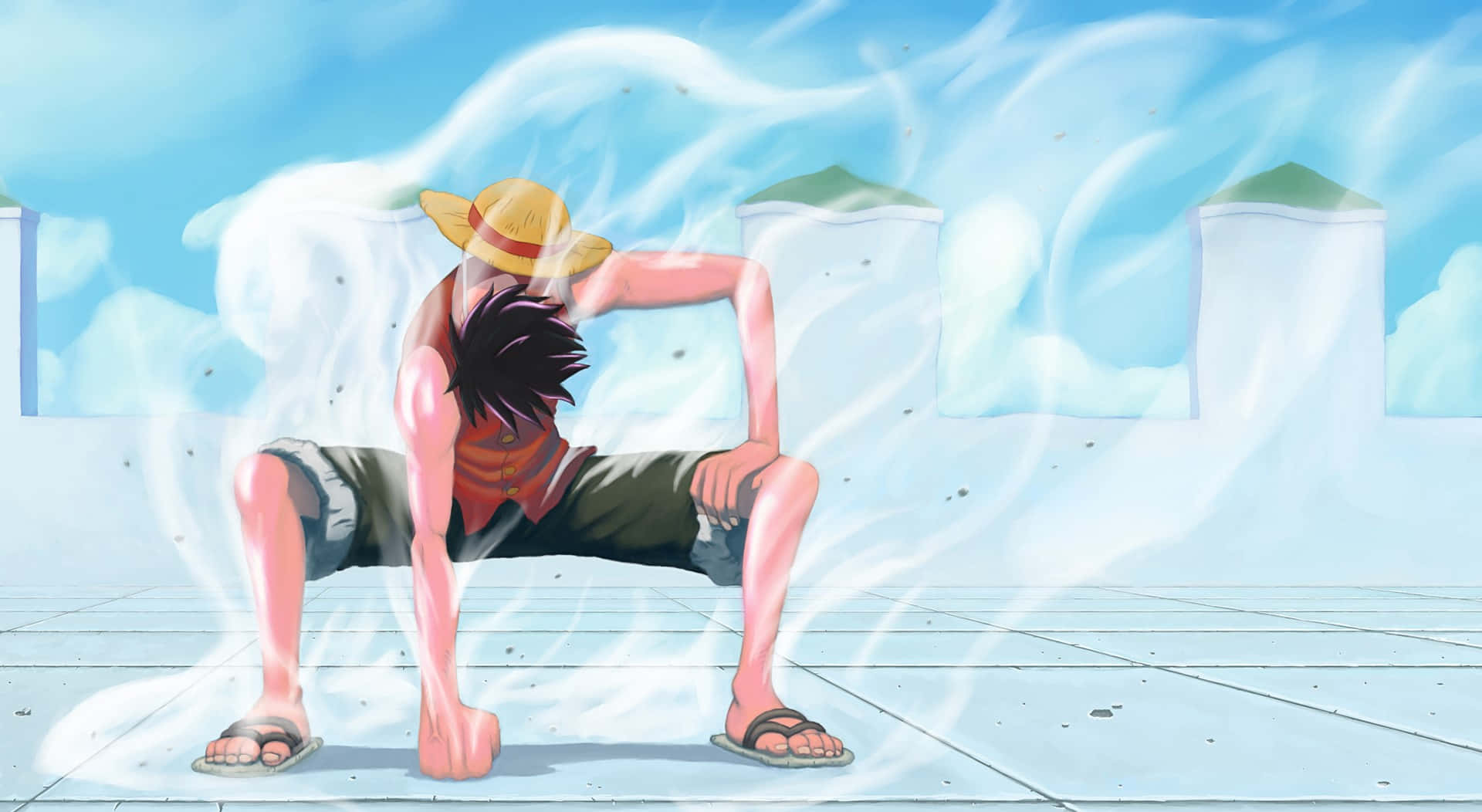 Luffy, straw hat, red vest, Full HD Desktop Wallpaper
