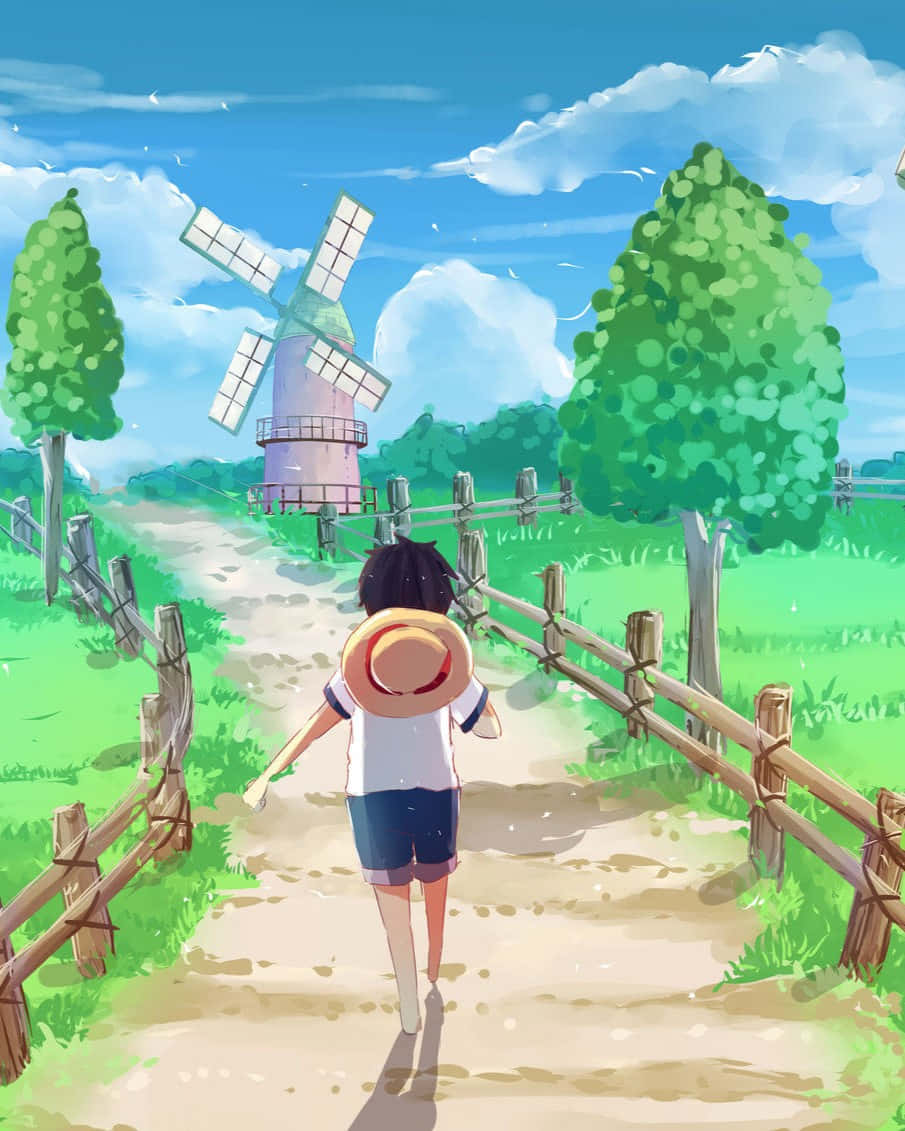 Luffy, windmill, pink windmill, SD Phone Wallpaper