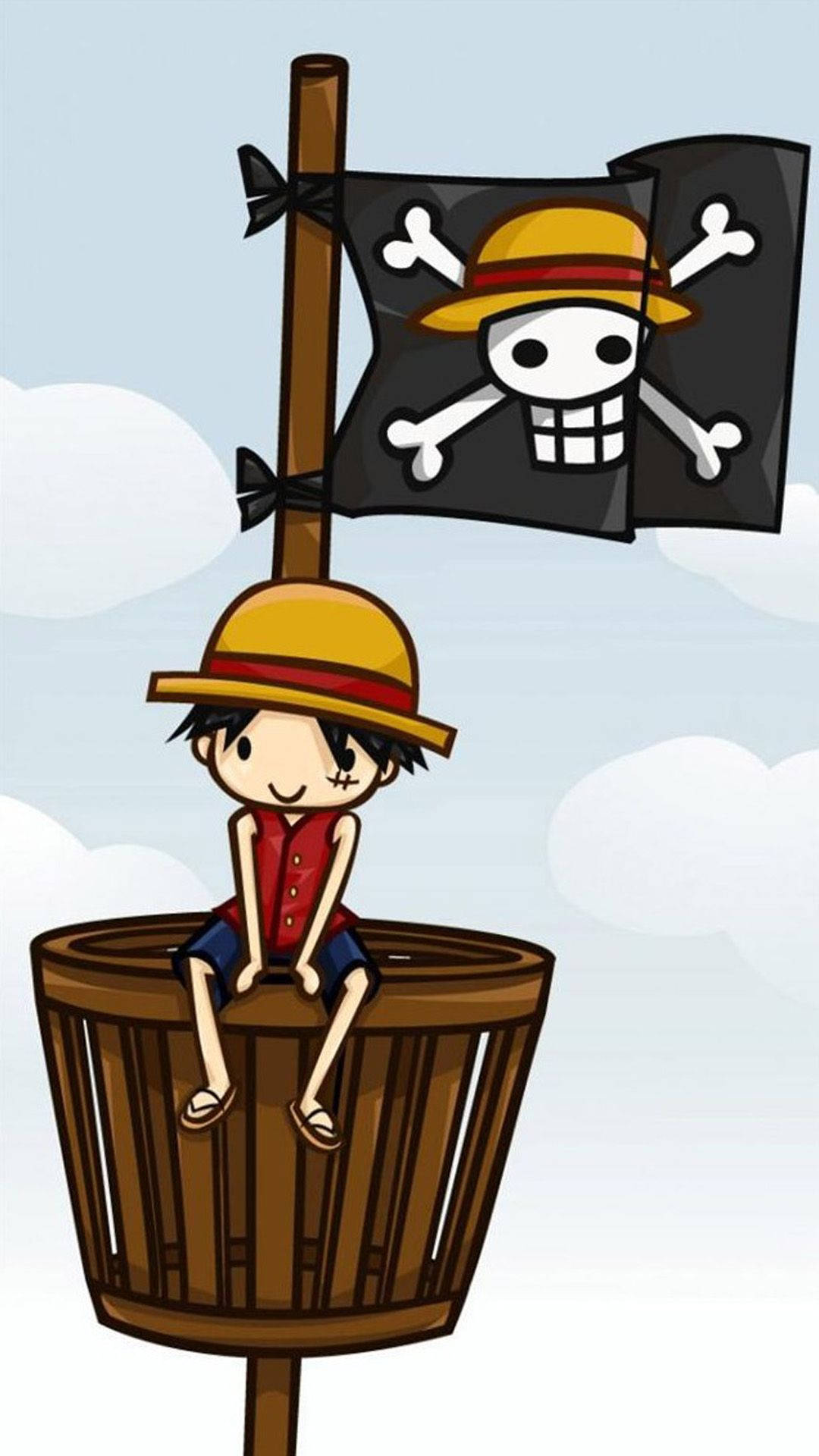 Luffy, straw hat, pirate flag, Full HD Phone Wallpaper
