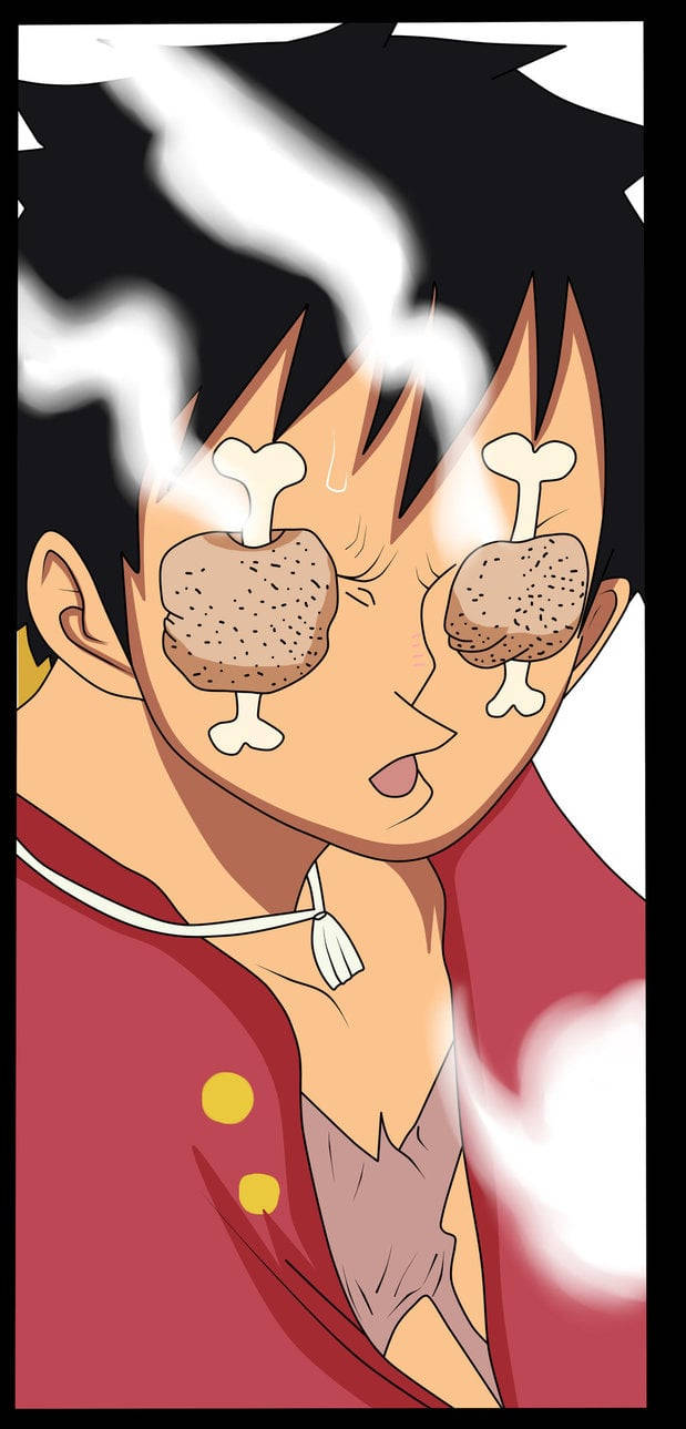 Luffy, Anime character, steaming meat patties, HD Phone Wallpaper