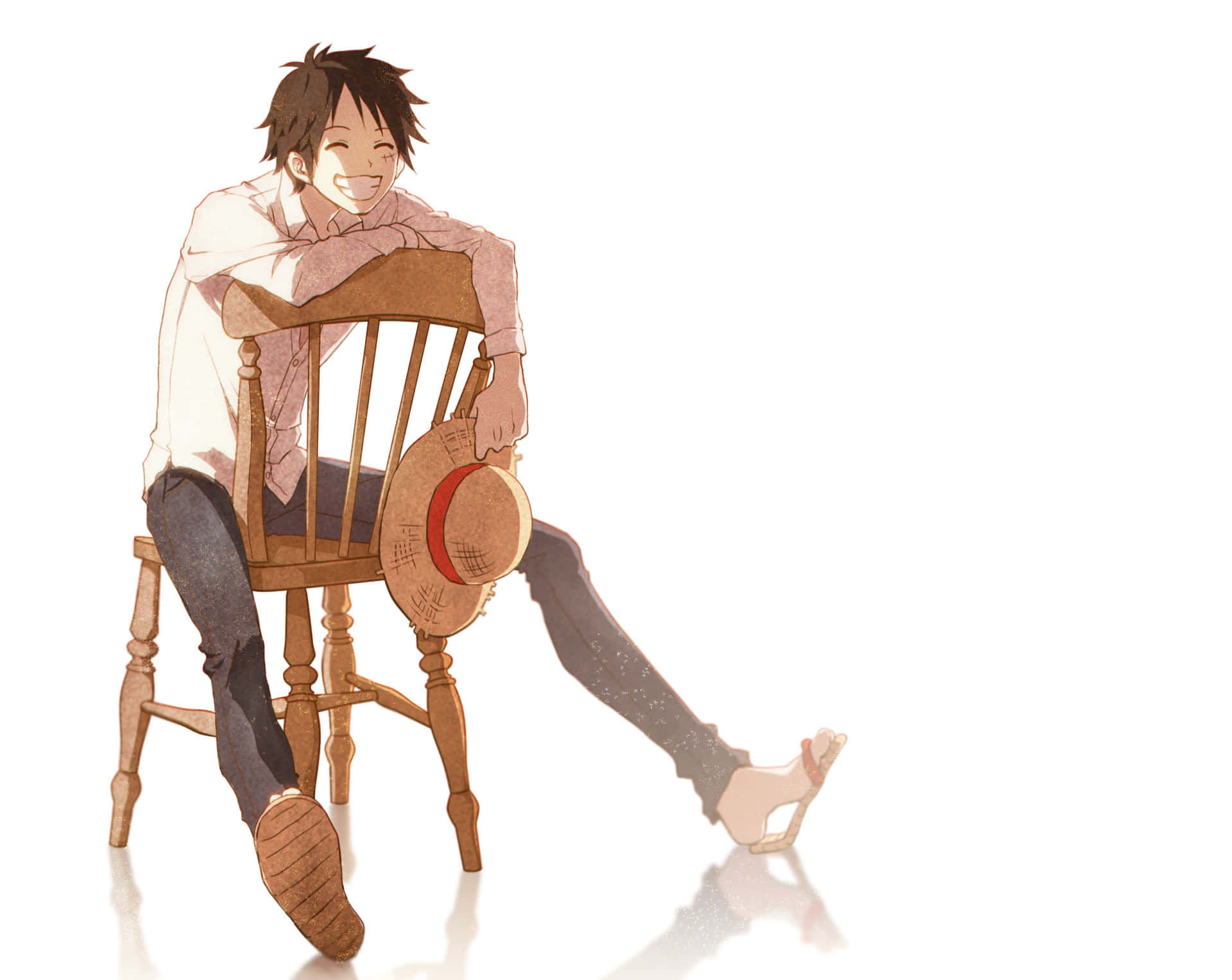 Luffy, straw hat, messy brown hair, Full HD Desktop Wallpaper