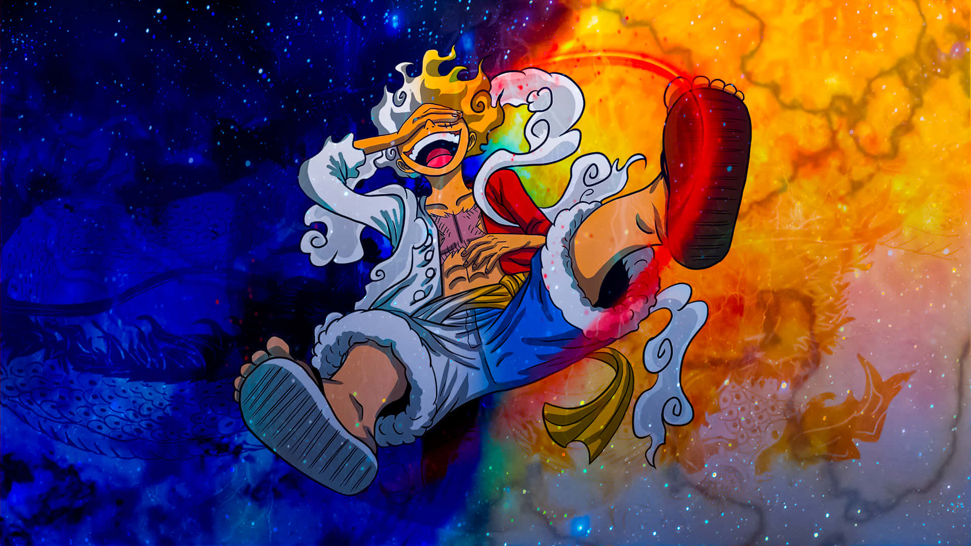Luffy, straw hat, cosmic scene, Full HD Desktop Wallpaper