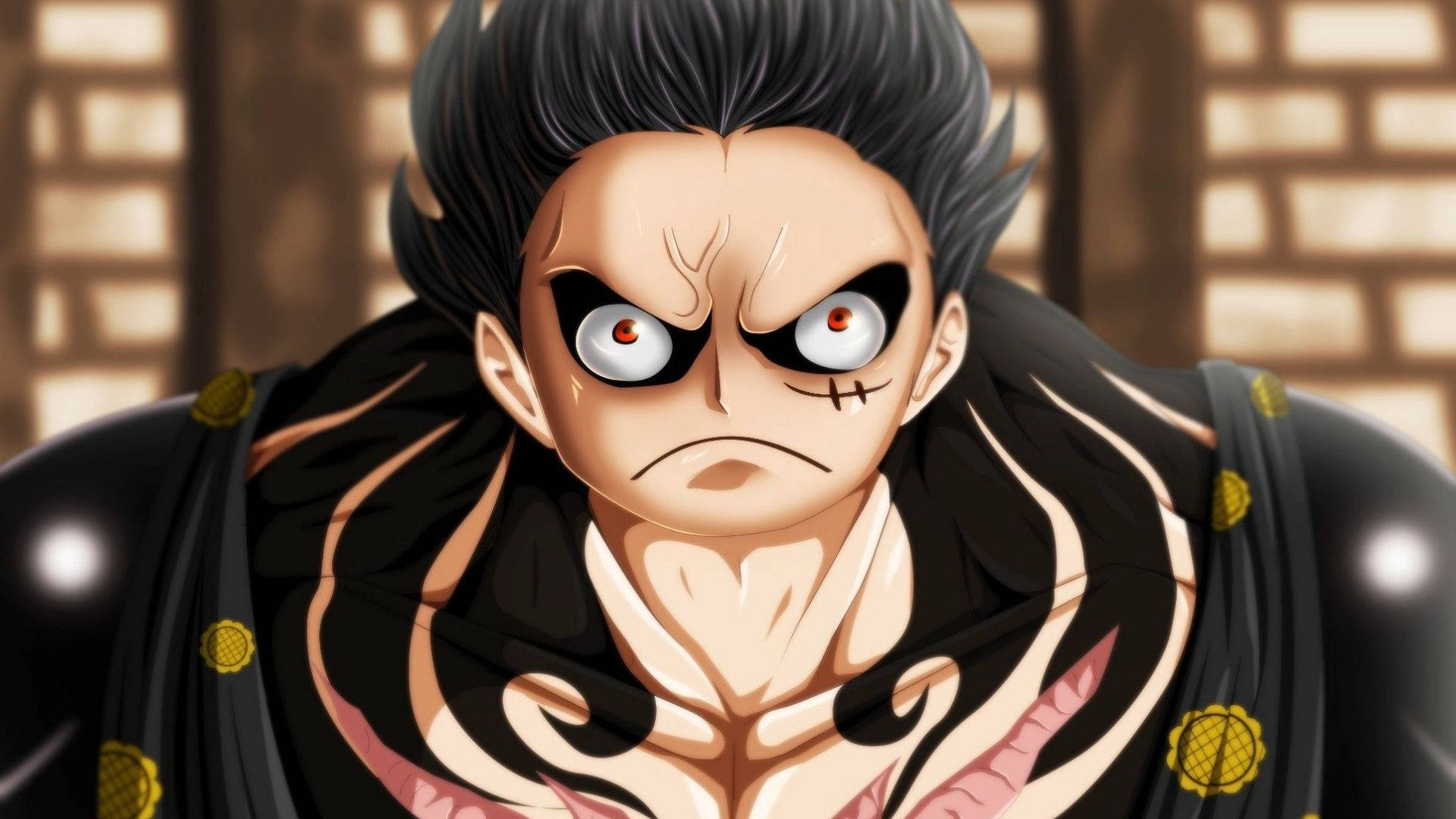 Luffy Gear 4, spiky black hair, intense red eyes, Full HD Desktop Wallpaper