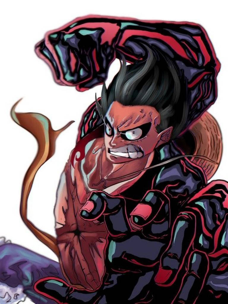 Luffy Gear 4, spiky black hair, glowing eyes, SD Phone Wallpaper