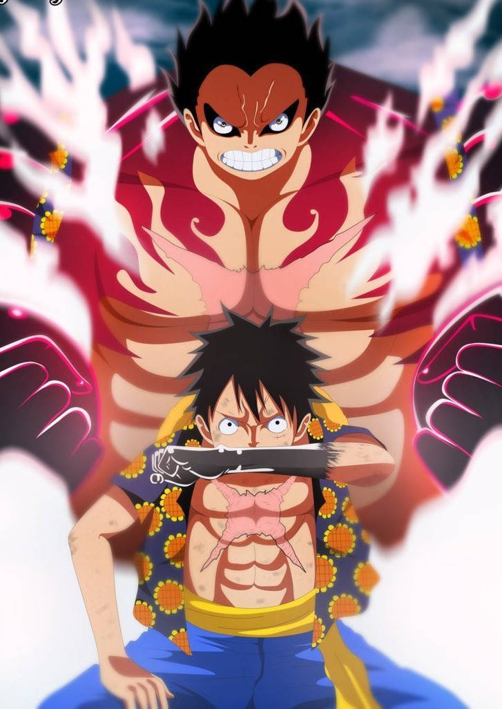 Luffy Gear 4, red devil-like markings, glowing eyes, SD Phone Wallpaper