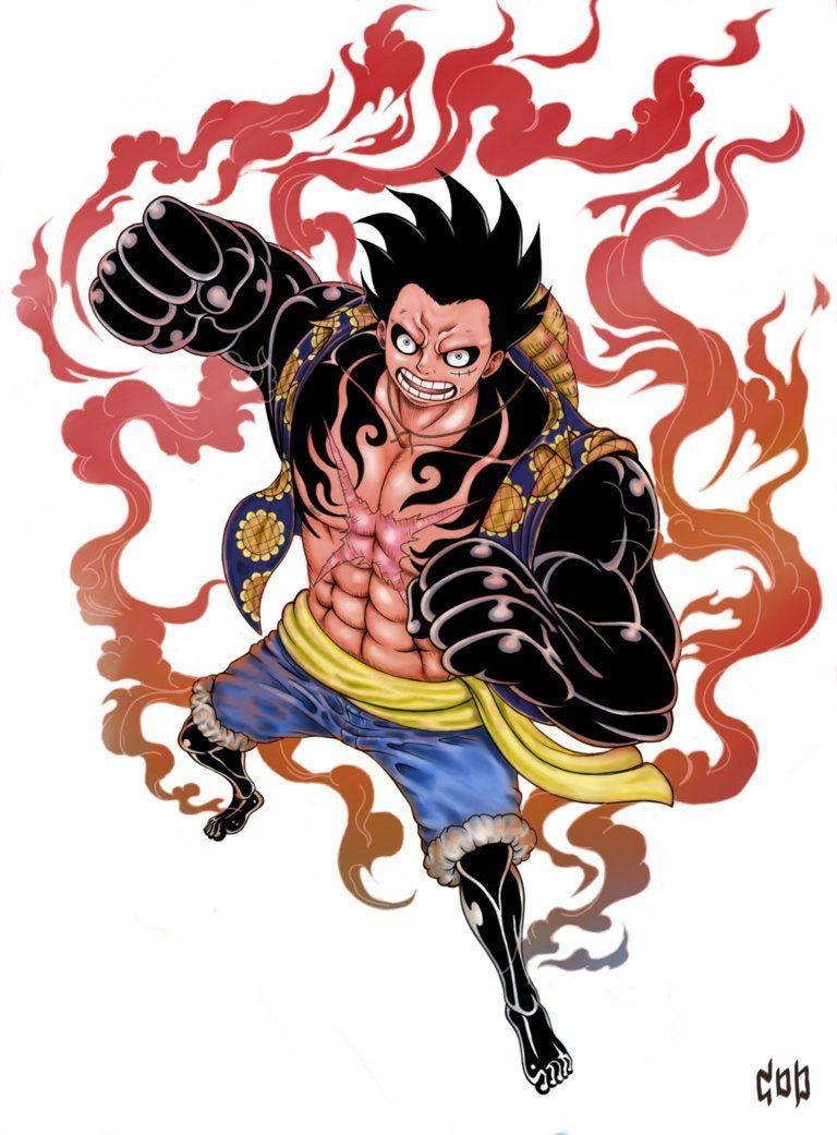 Luffy Gear 4, flaming body, black tattoos, SD Phone Wallpaper