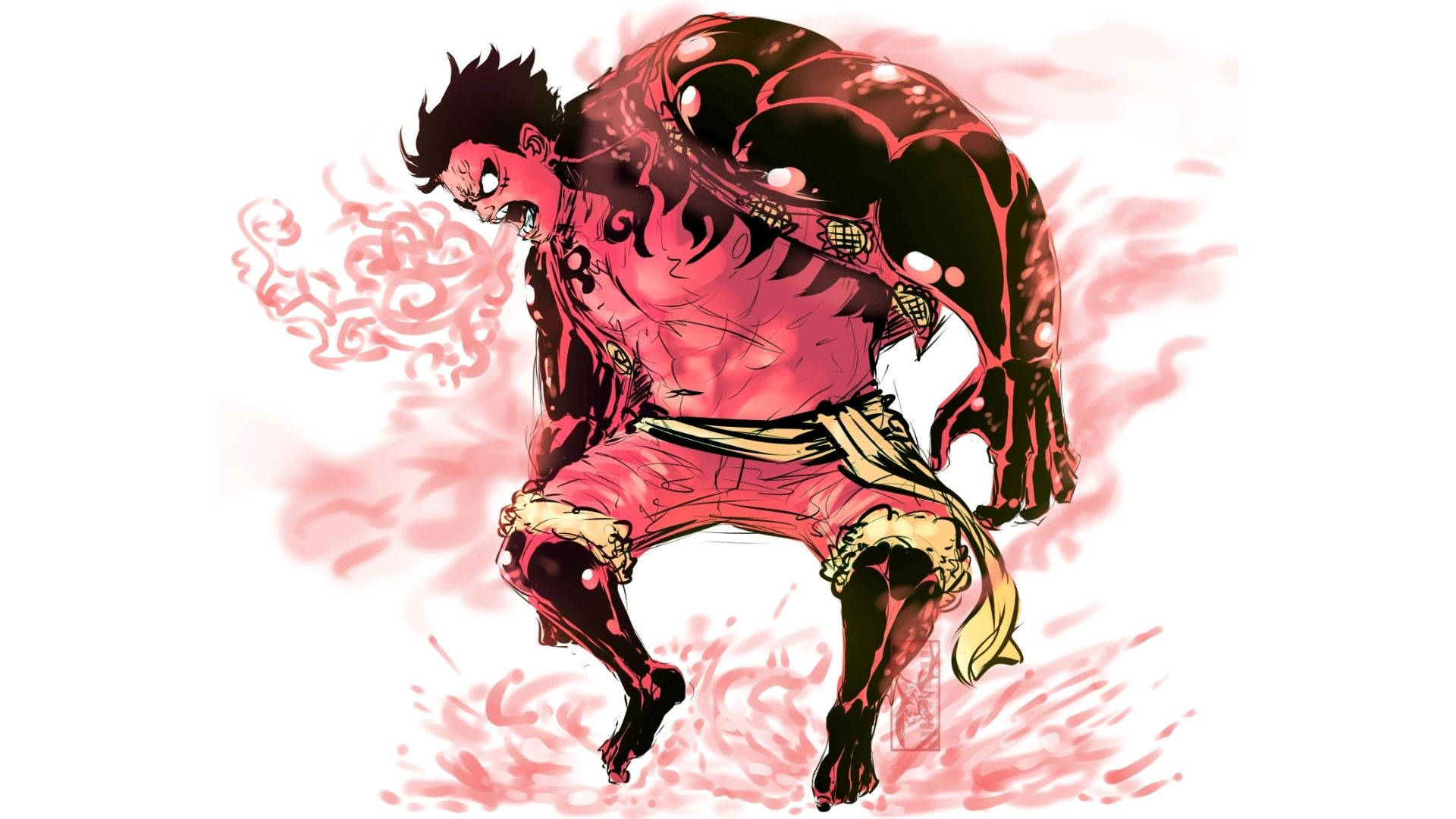 Luffy Gear 4, red body, red and black armor, Full HD Desktop Wallpaper