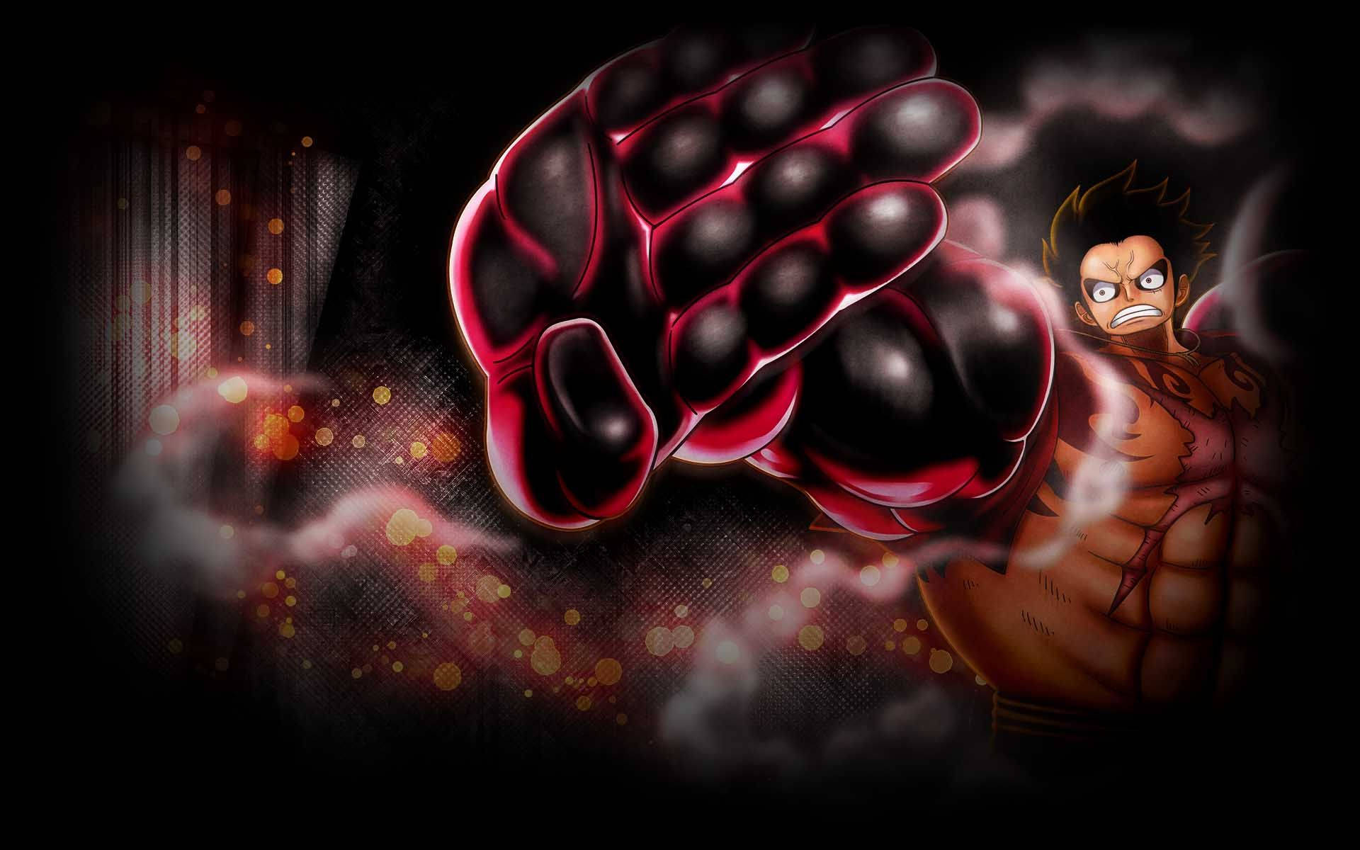 Luffy Gear 4, spiky hair, glowing red armored fist, Full HD Desktop Wallpaper