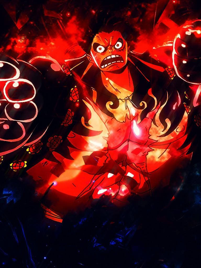 Luffy Gear 4, flames, glowing red eyes, SD Phone Wallpaper