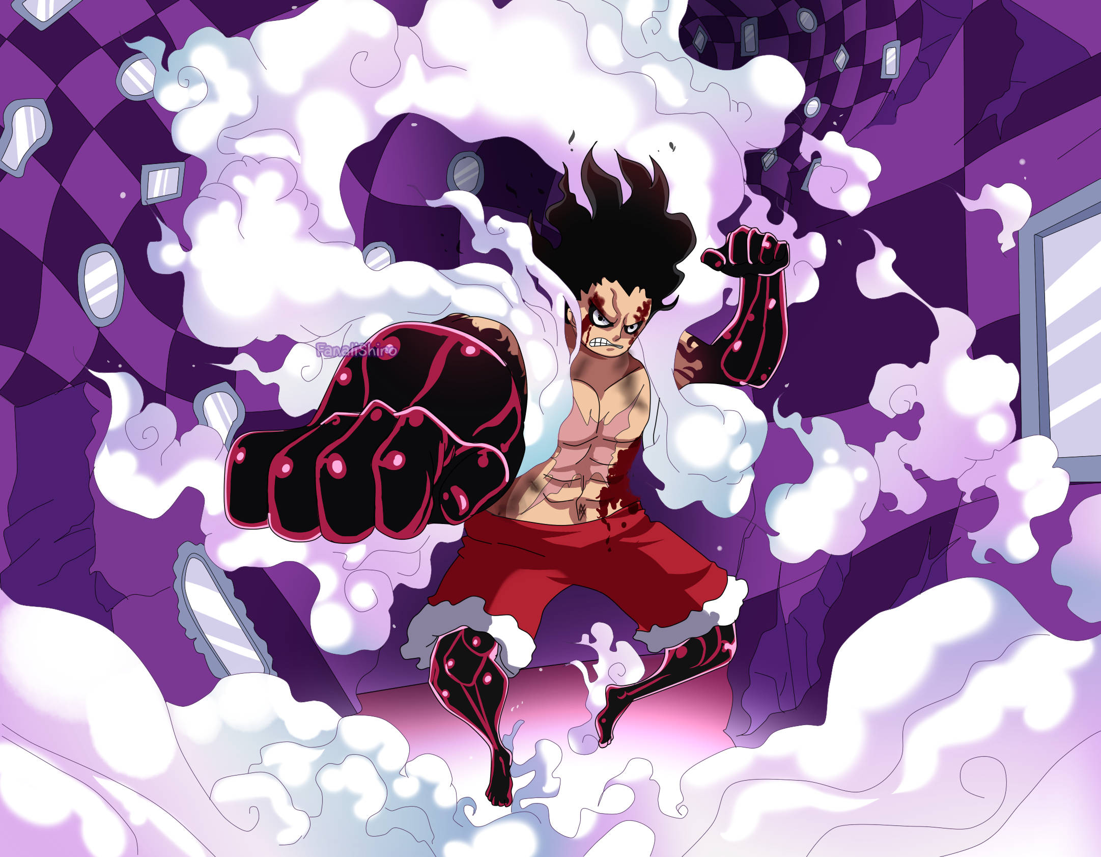Luffy Gear 4, purple, white smoke, Full HD Desktop Wallpaper