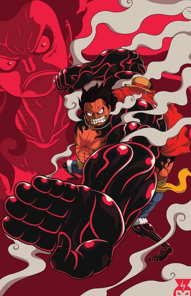 Luffy Gear 4, red form, black and red devil fruit powers, SD Phone Wallpaper