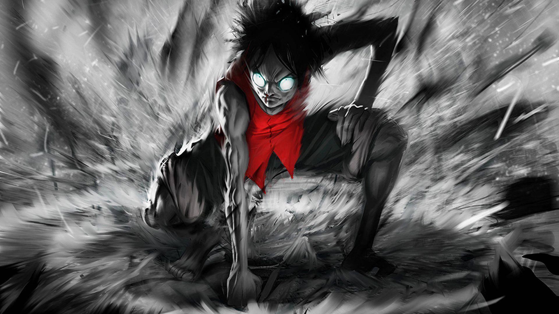 Luffy Gear 4, glowing eyes, red scarf, Full HD Desktop Wallpaper