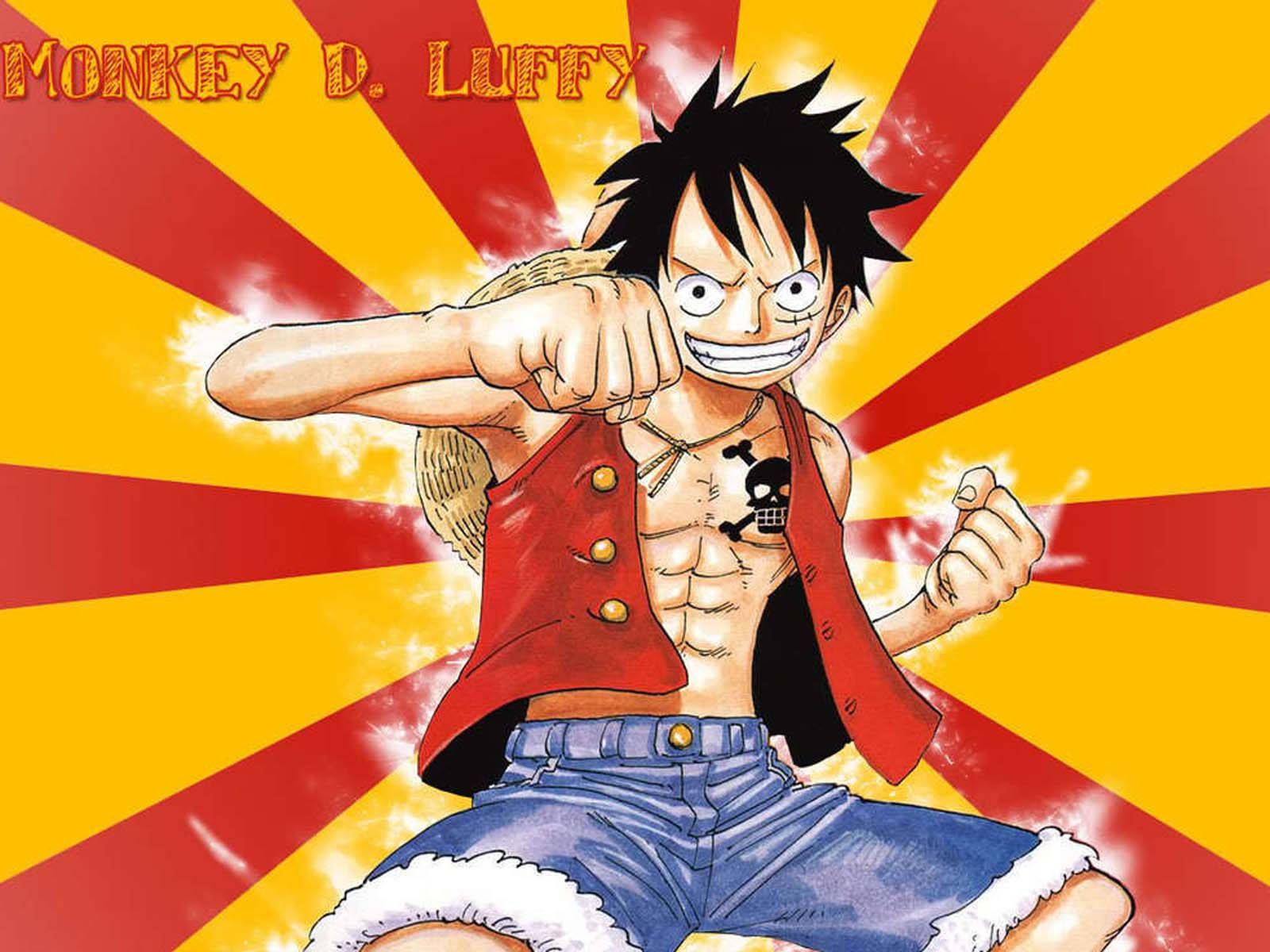 Luffy, red vest, blue shorts, HD Desktop Wallpaper