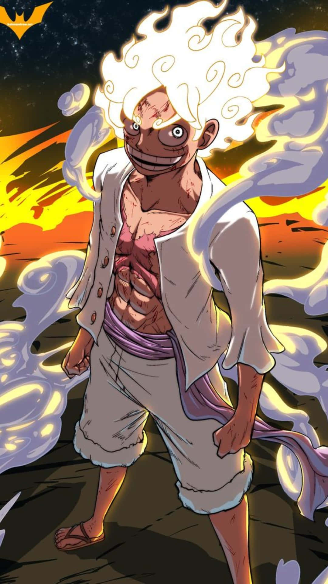 Luffy, Gear 5, fiery anime character, Full HD Phone Wallpaper
