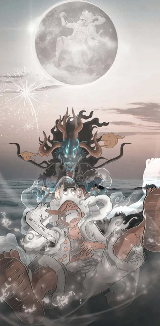Luffy Gear 5, moonlight transformation, glowing blue horns, HD Phone Wallpaper