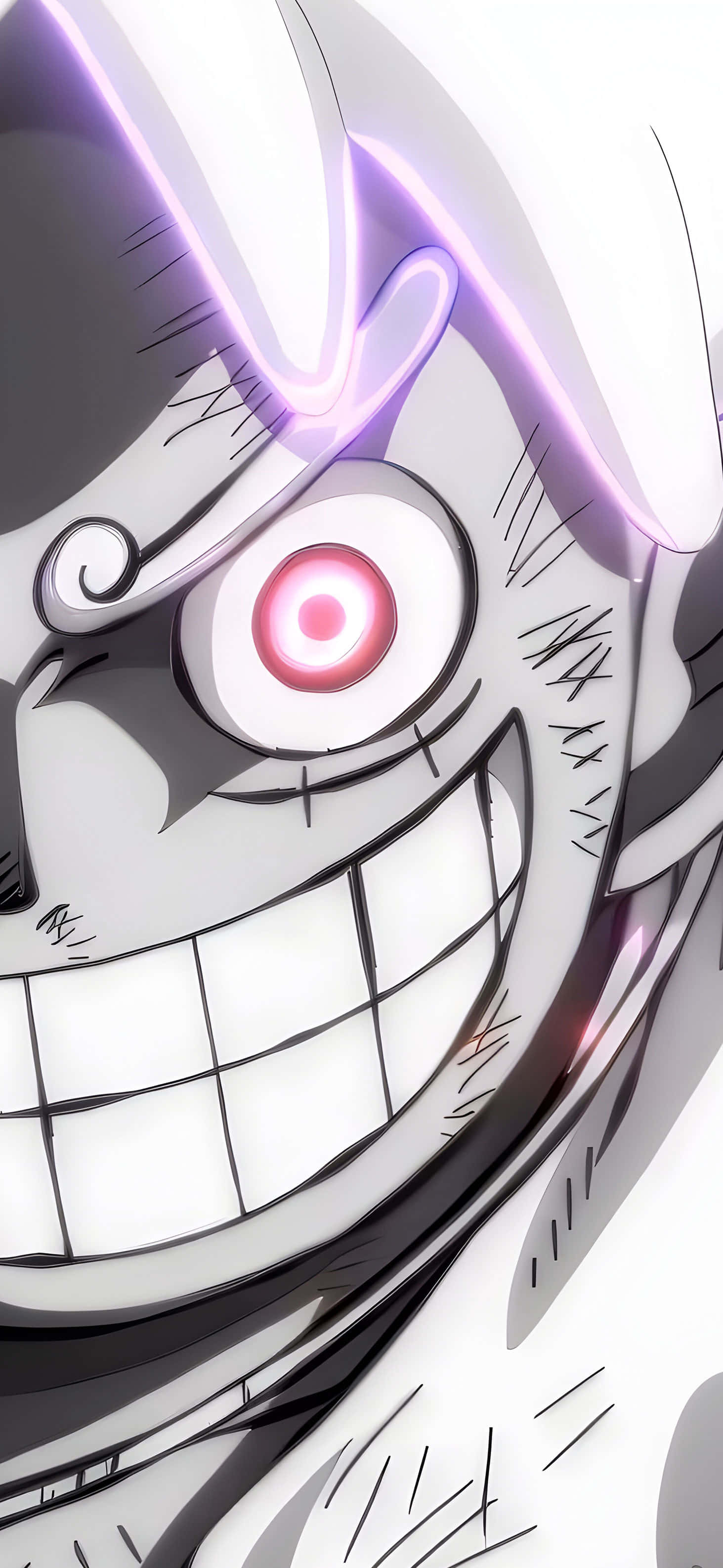 Luffy Gear 5, pink eye, purple energy aura, 2K Phone Wallpaper