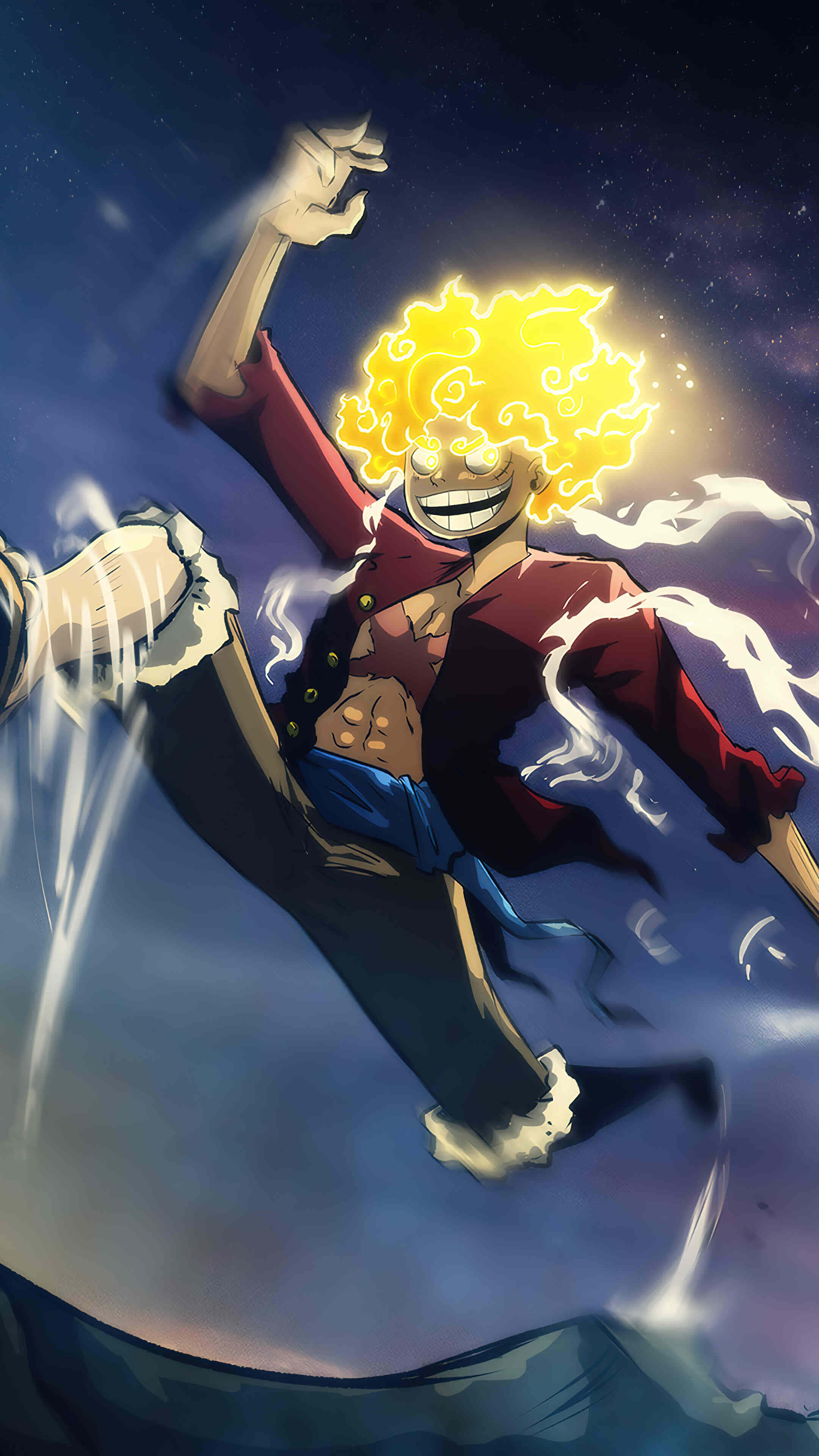 Luffy, Gear 5, fiery yellow hair, 4K Phone Wallpaper