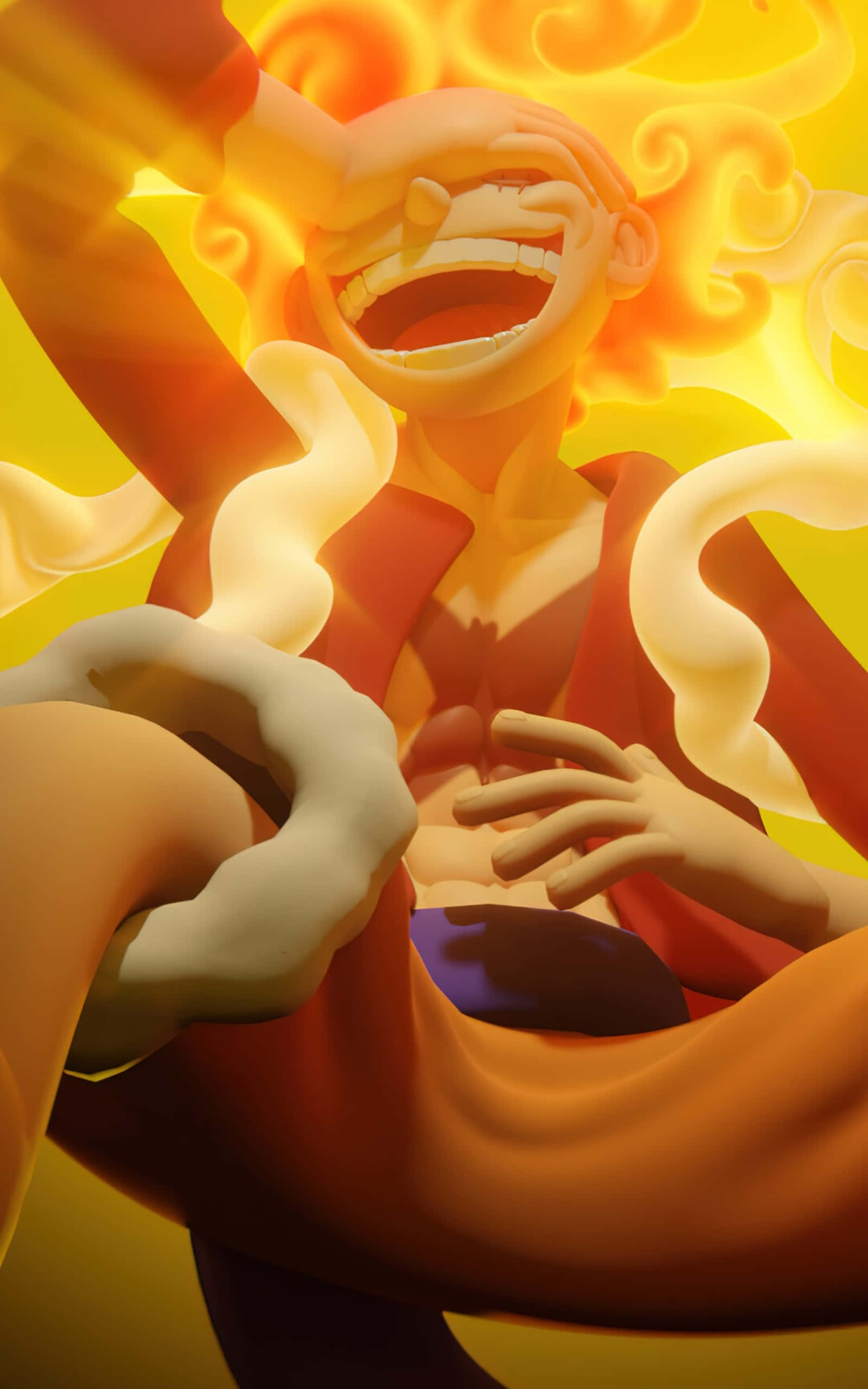 Luffy, Gear 5, flaming aura, 2K Phone Wallpaper