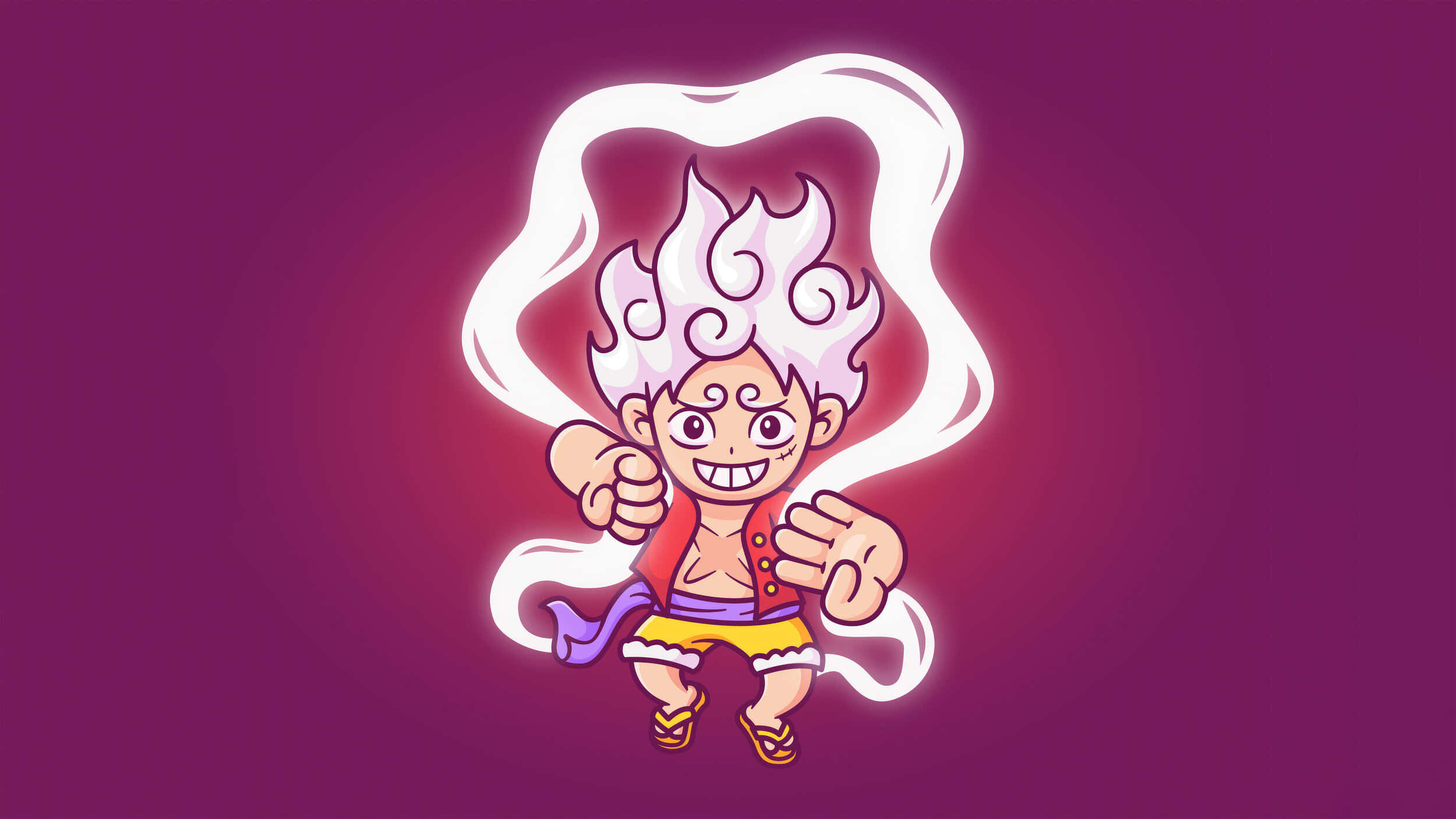 Luffy Gear 5, chibi anime character, spiky white hair, Full HD Desktop Wallpaper