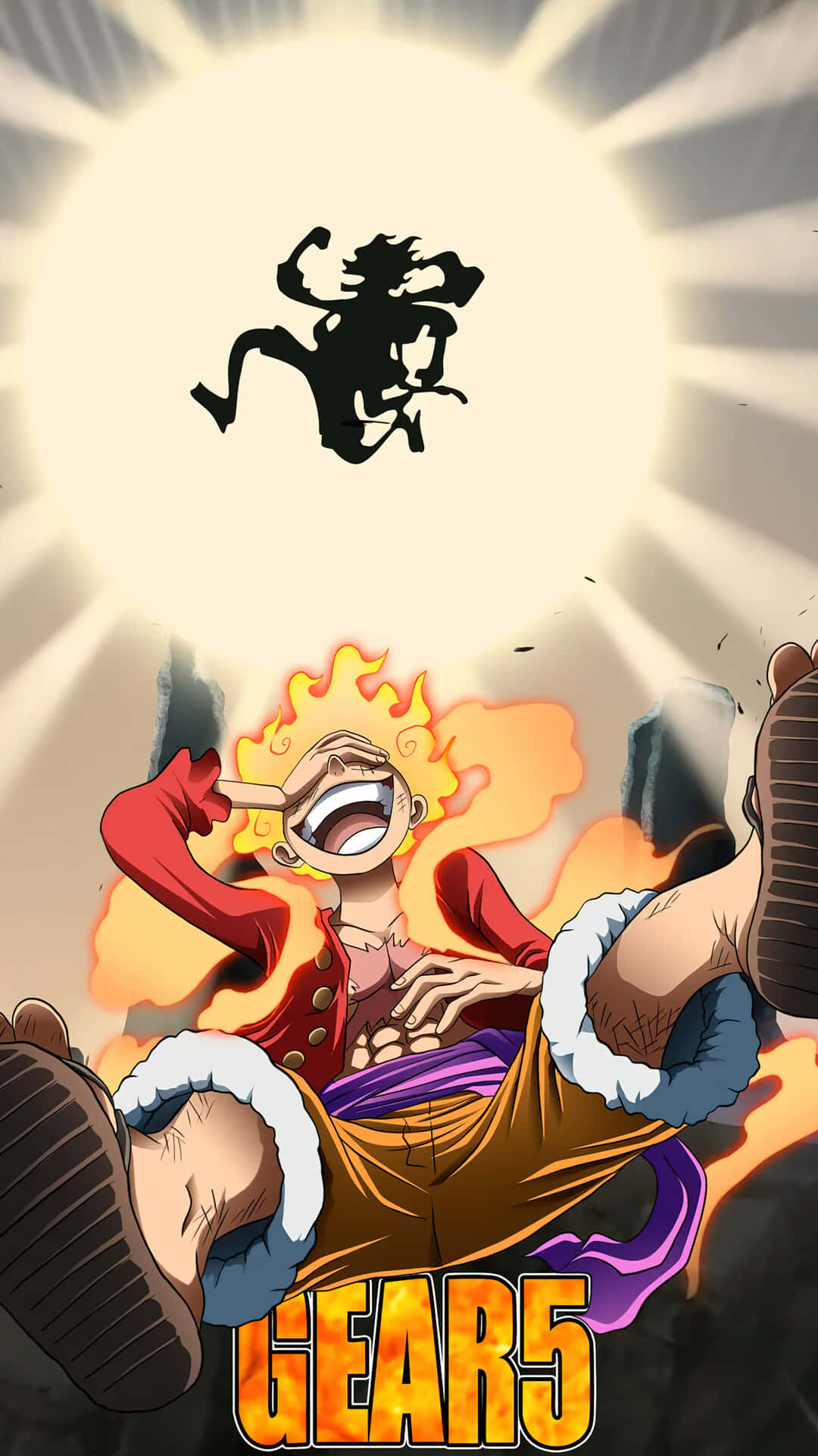 Luffy, Gear 5, fiery aura, Full HD Phone Wallpaper