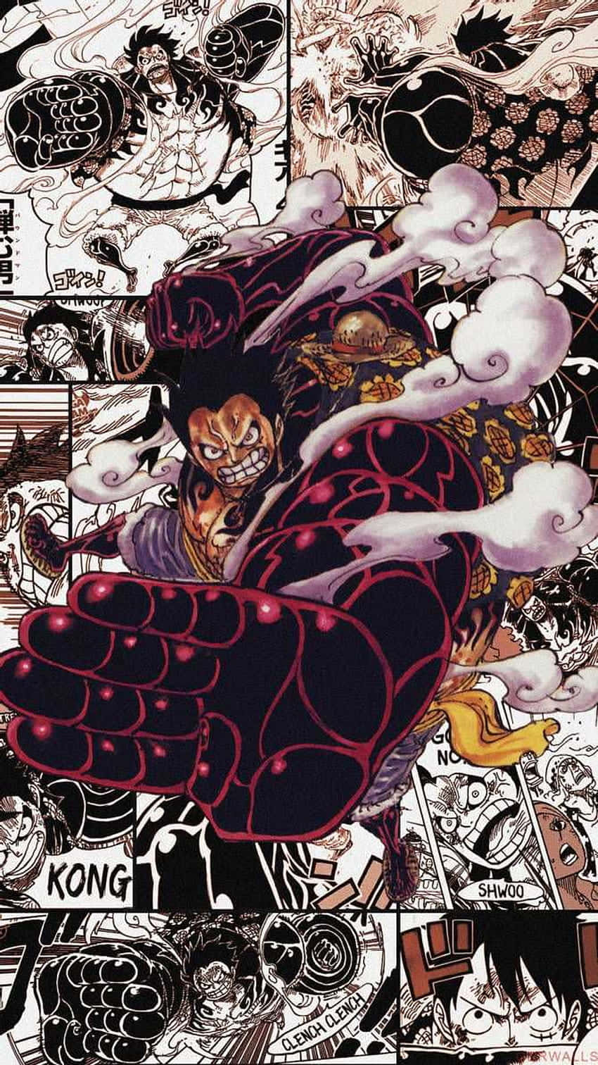 Luffy Gear 5, manga collage, red tattooed arm, HD Phone Wallpaper