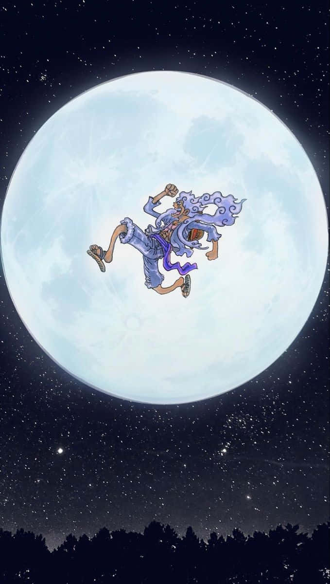 Luffy Gear 5, purple hair, giant moon, SD Phone Wallpaper