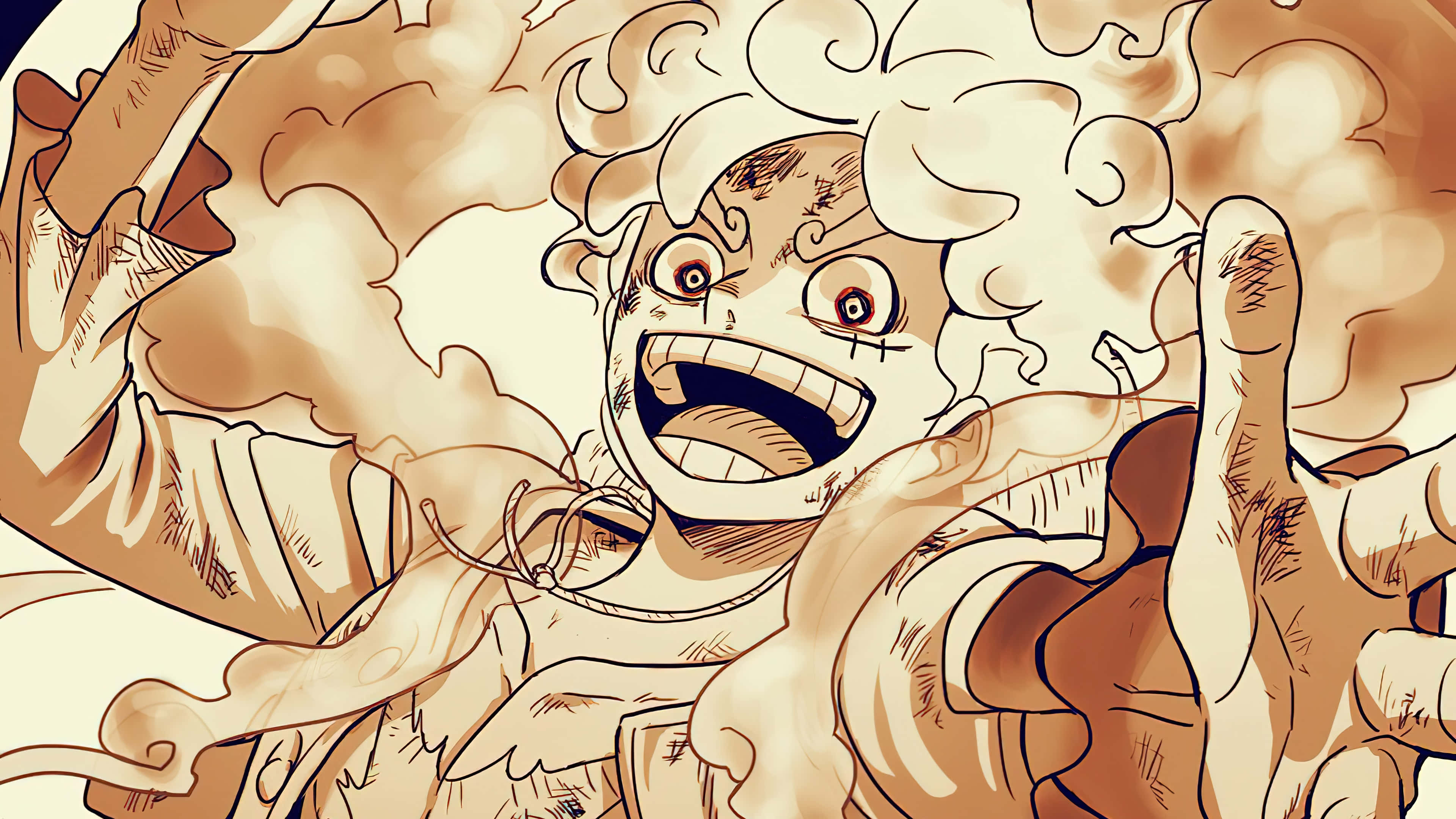 Luffy Gear 5, wild hair, intense expression, 4K Desktop Wallpaper