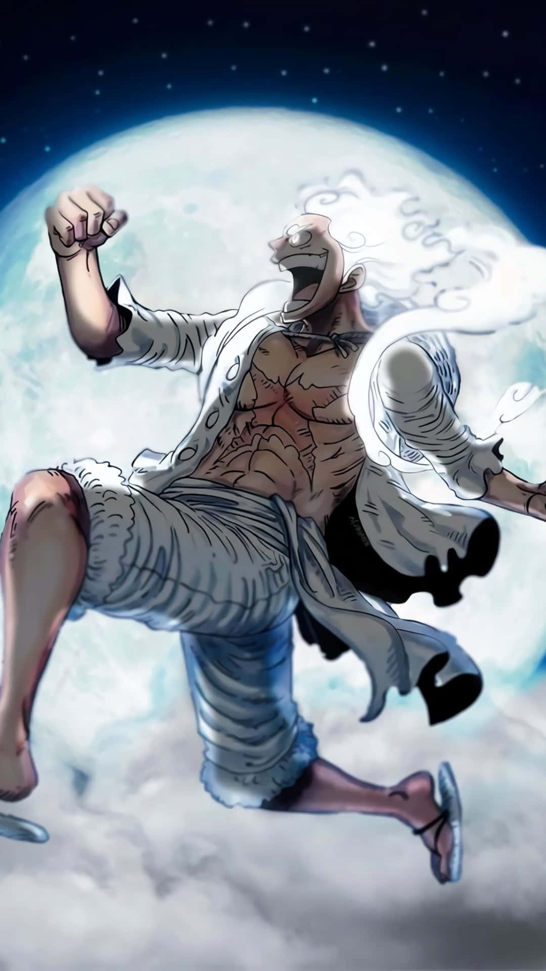Luffy Gear 5, moon, starry sky, Full HD Phone Wallpaper