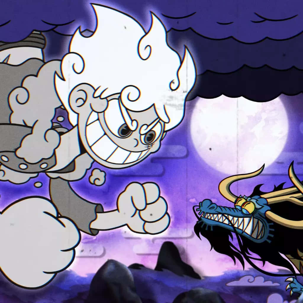 Luffy Gear 5, full moon, blue dragon, SD Desktop Wallpaper