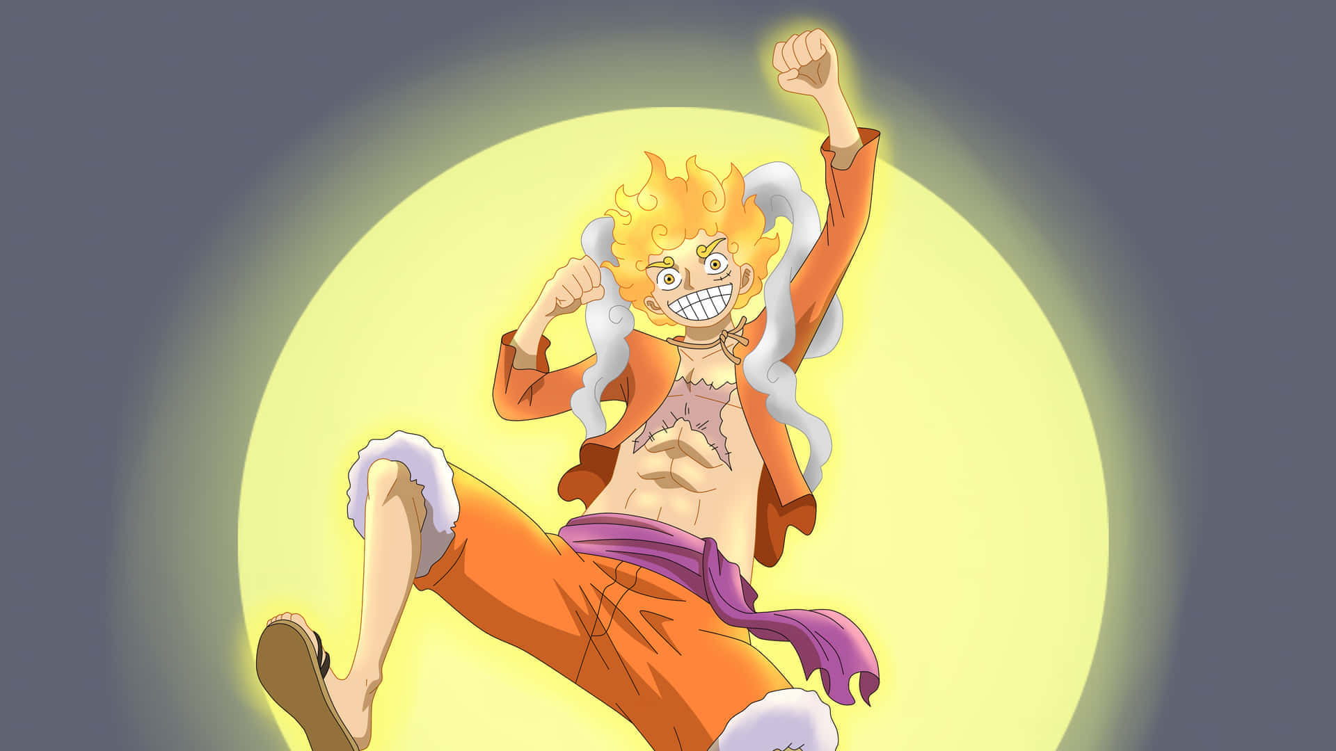 Luffy Gear 5, Moon, fiery-haired anime pirate, Full HD Desktop Wallpaper
