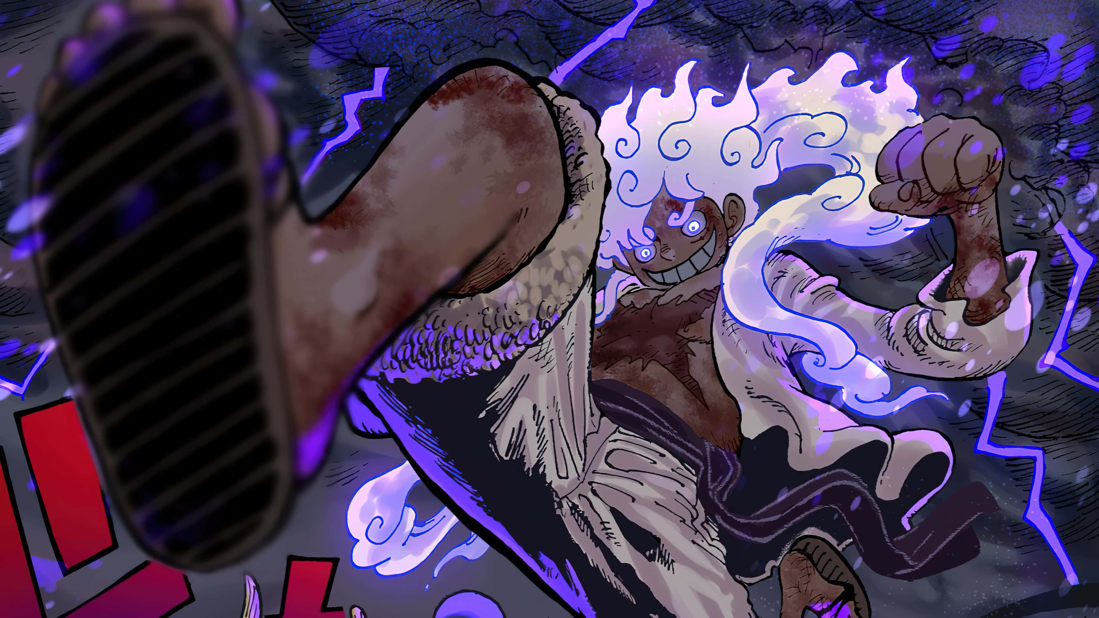 Luffy Gear 5, white hair, glowing eyes, 4K Desktop Wallpaper